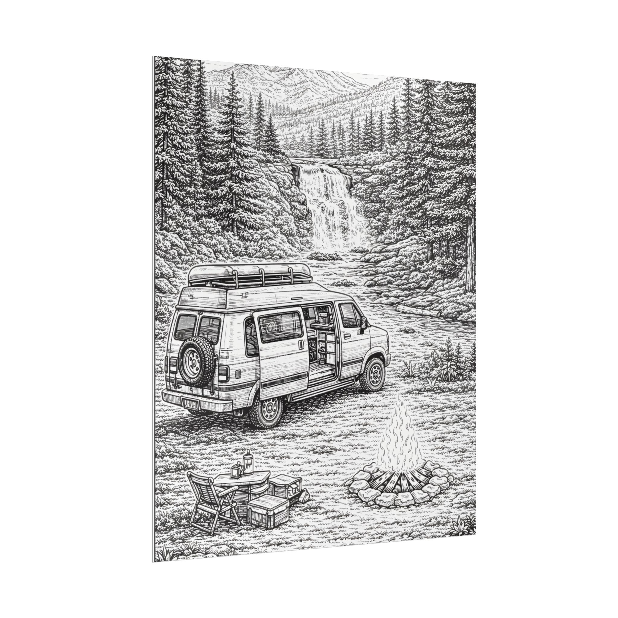 Campervan Poster — Vintage RV Camping Landscape Wall Art