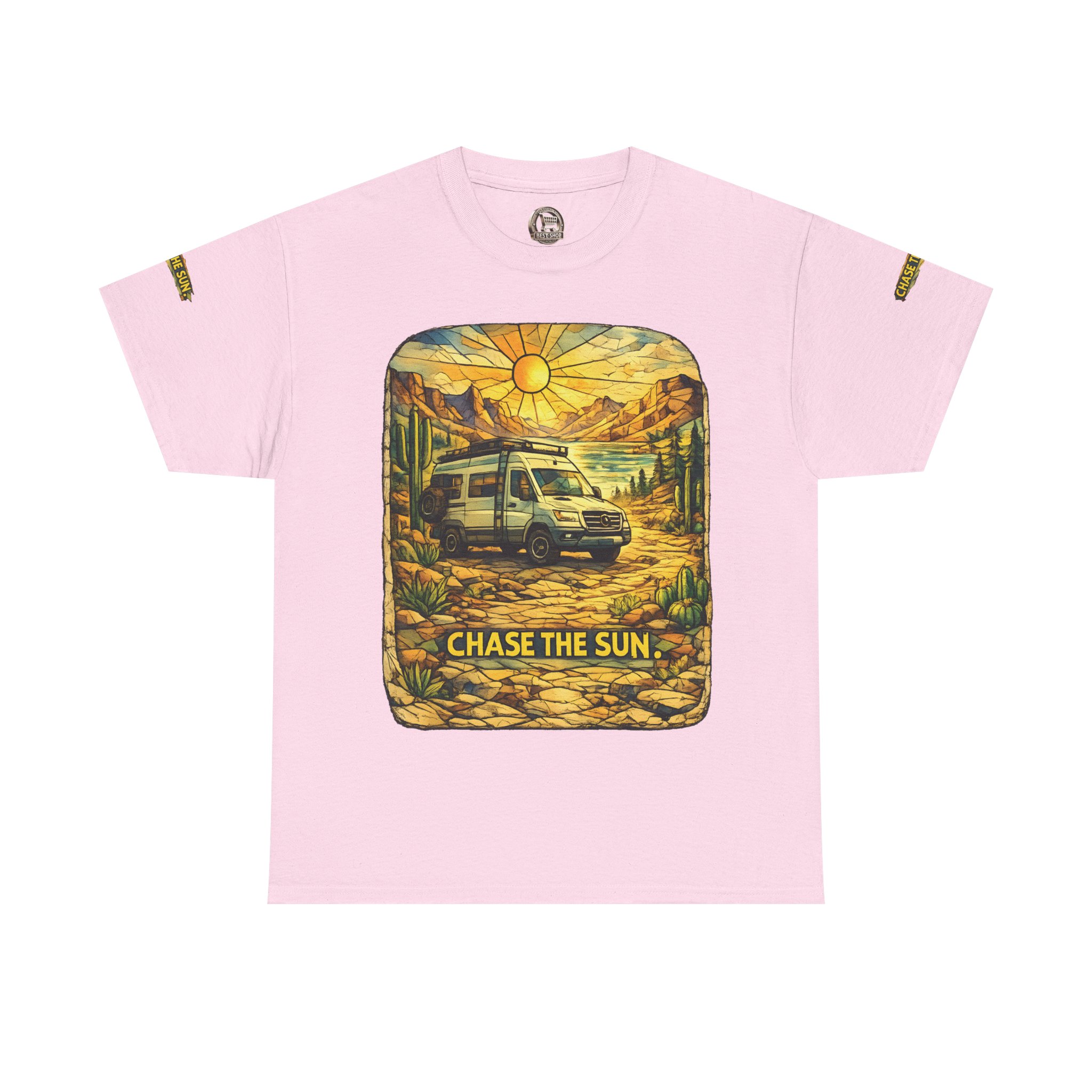 Unisex Heavy Cotton Tee — "Chase The Sun" Design Cubic-Line