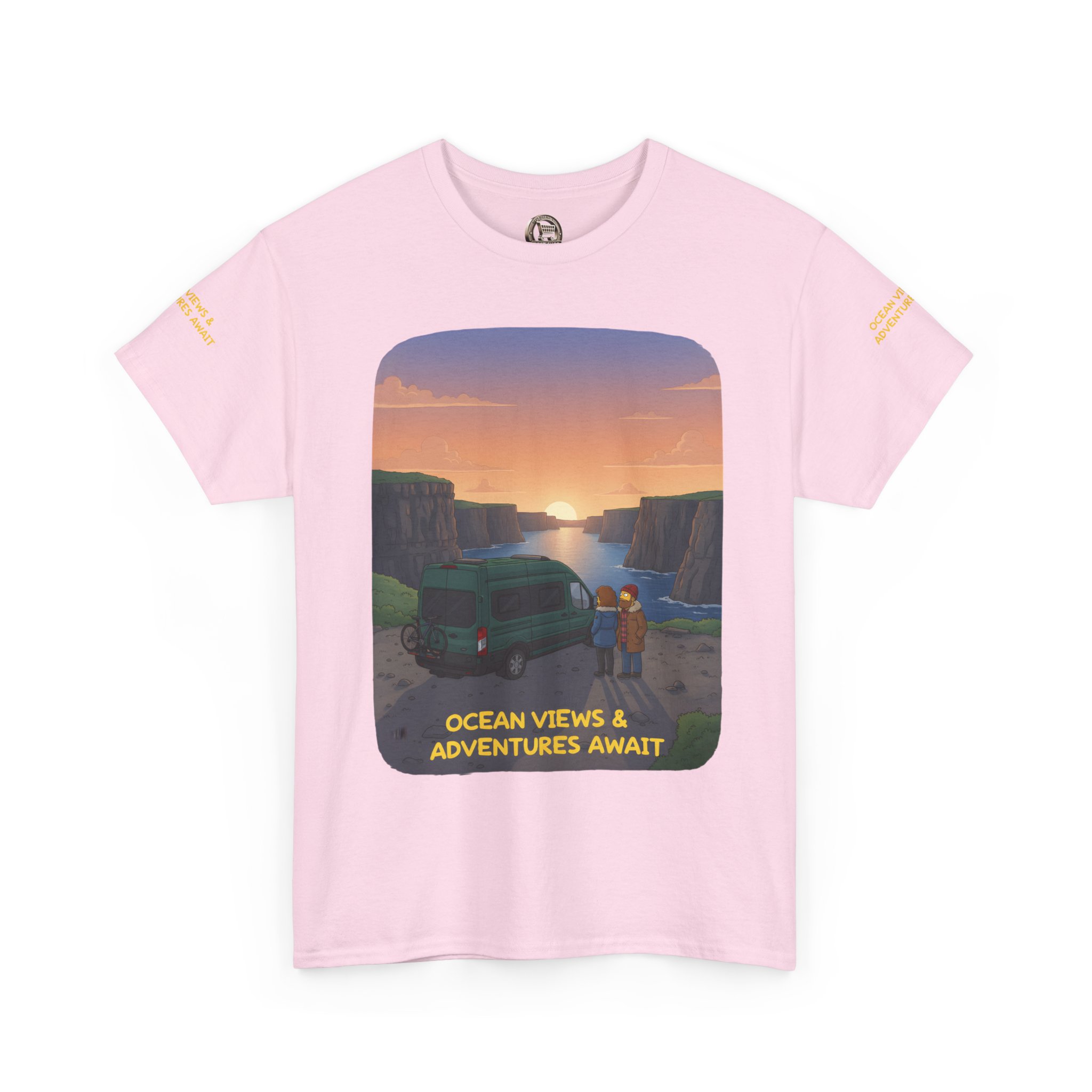 Unisex Heavy Cotton Tee — "Ocean Views-Adventures Awaits" Design Sitcom-Line