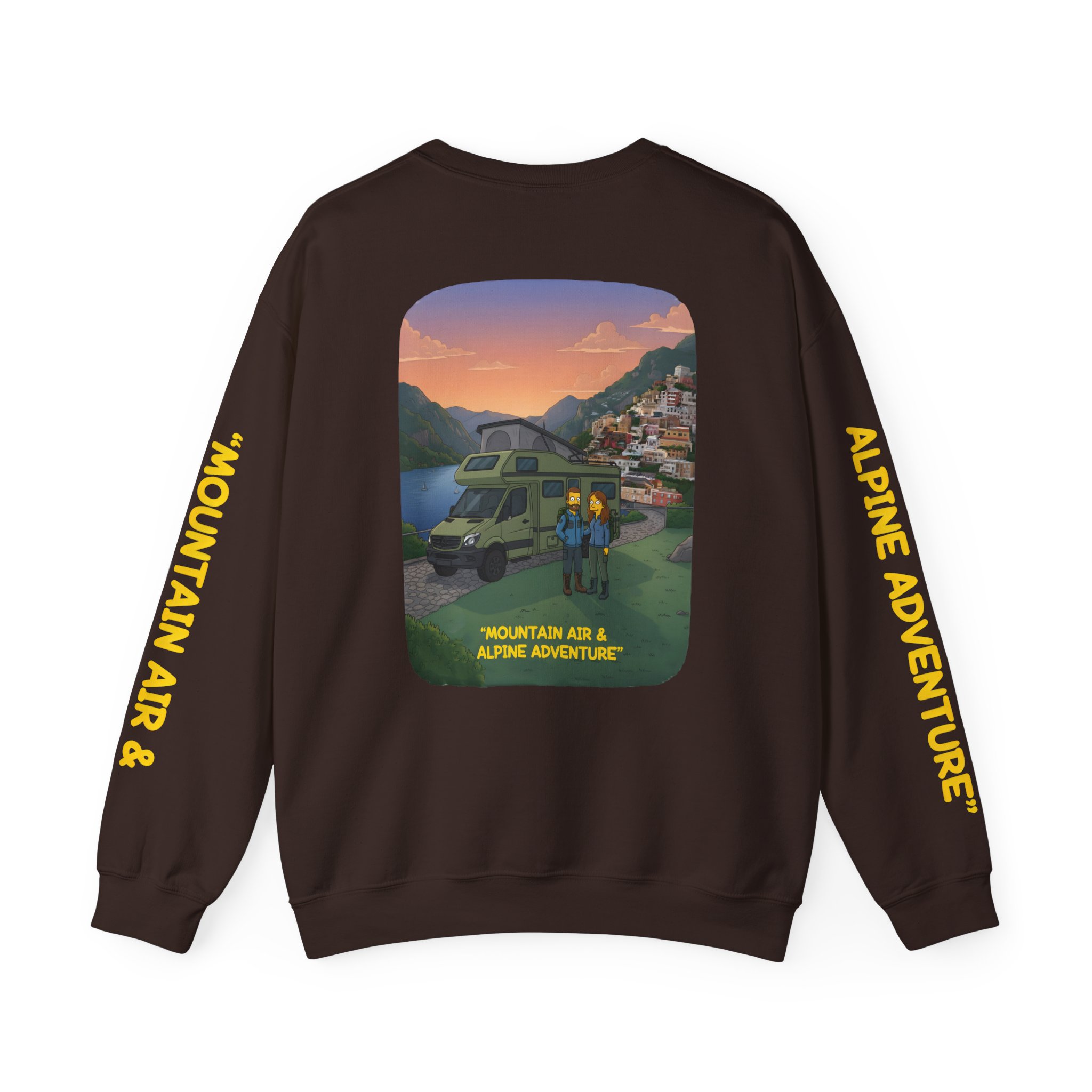 Unisex Heavy Blend™ Crewneck Sweatshirt — "Mountain Air And Alpine Adventure"" Design Sitcom-Line