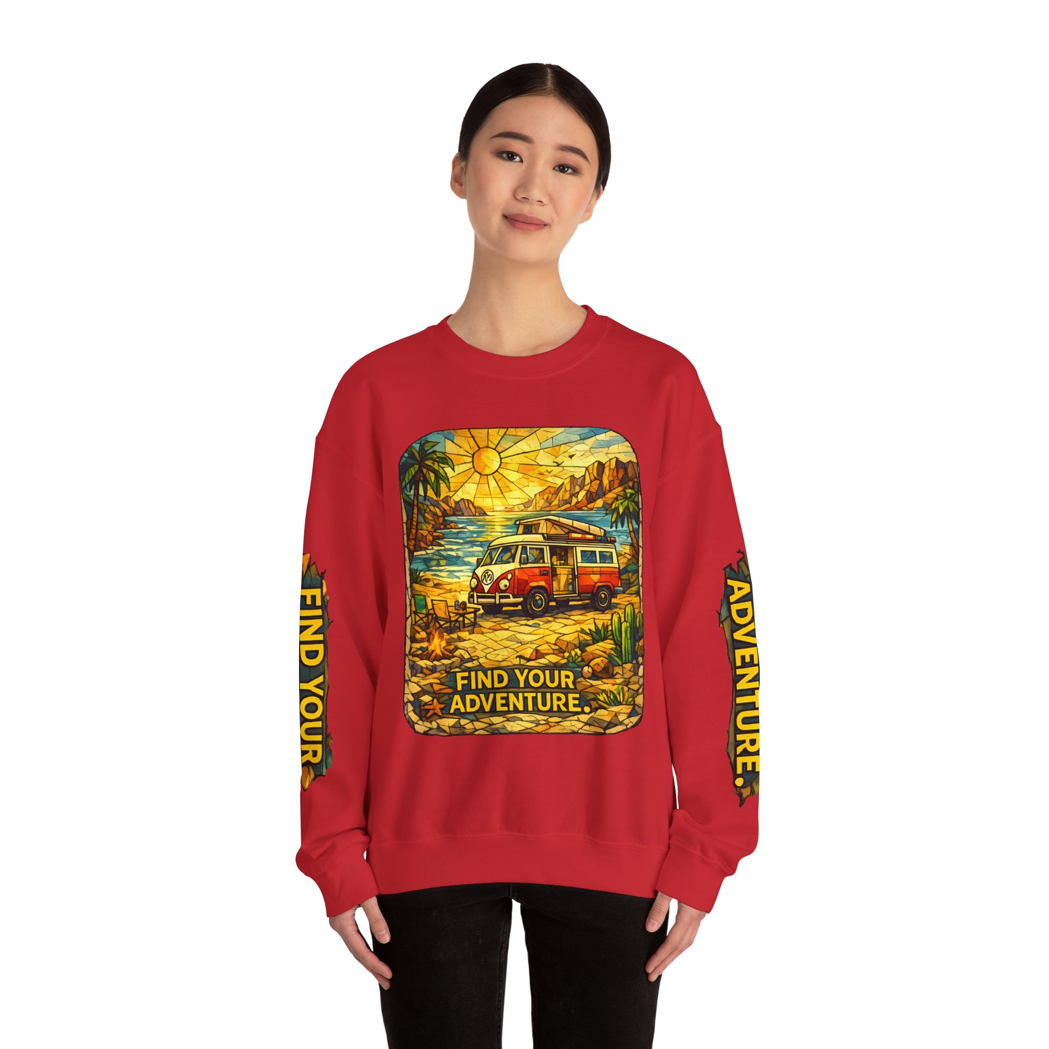 Unisex Heavy Blend™ Crewneck Sweatshirt — "Find Your Adventure" Design Cubic-Line