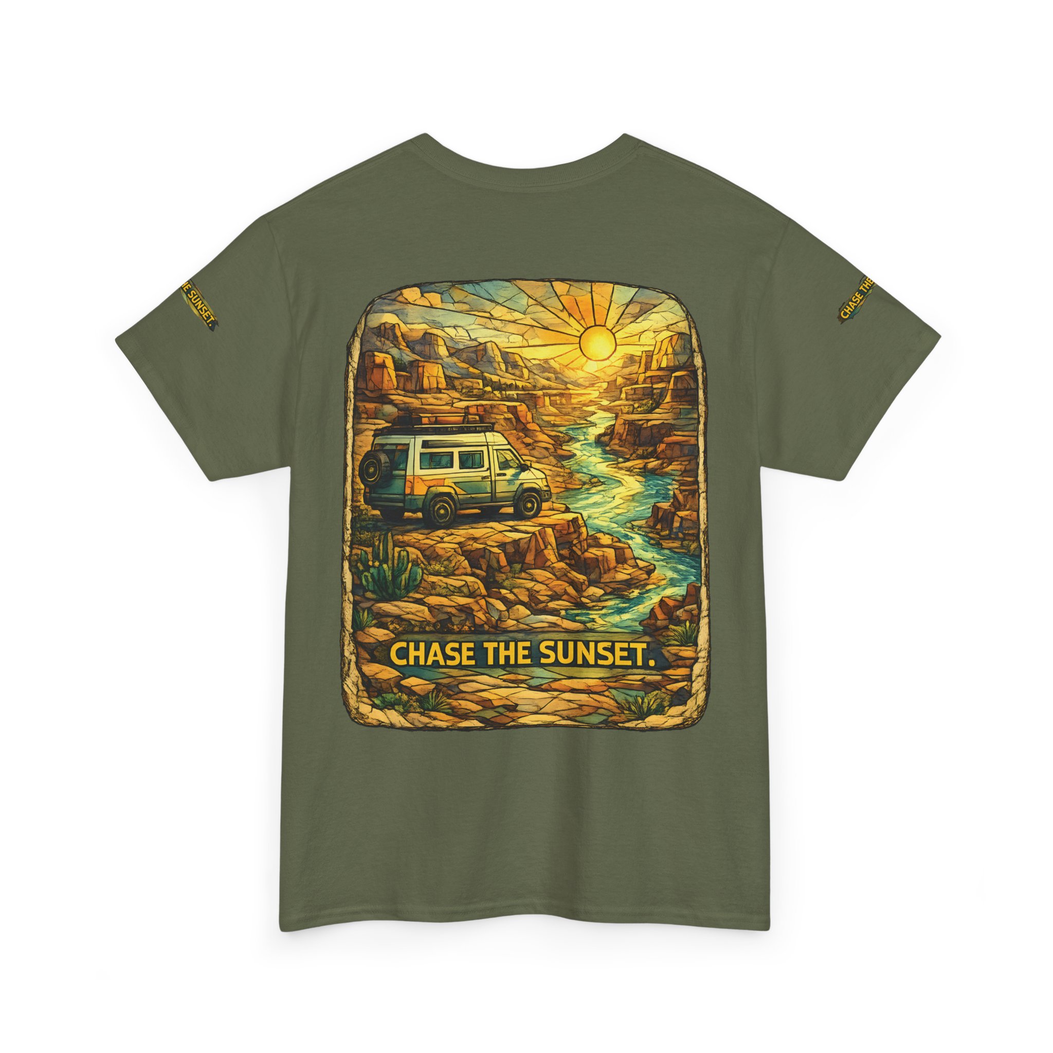 2429688968175386805_2048.jpeg Unisex Heavy Cotton Tee — "Chase The Sunset" Design Cubic-Line