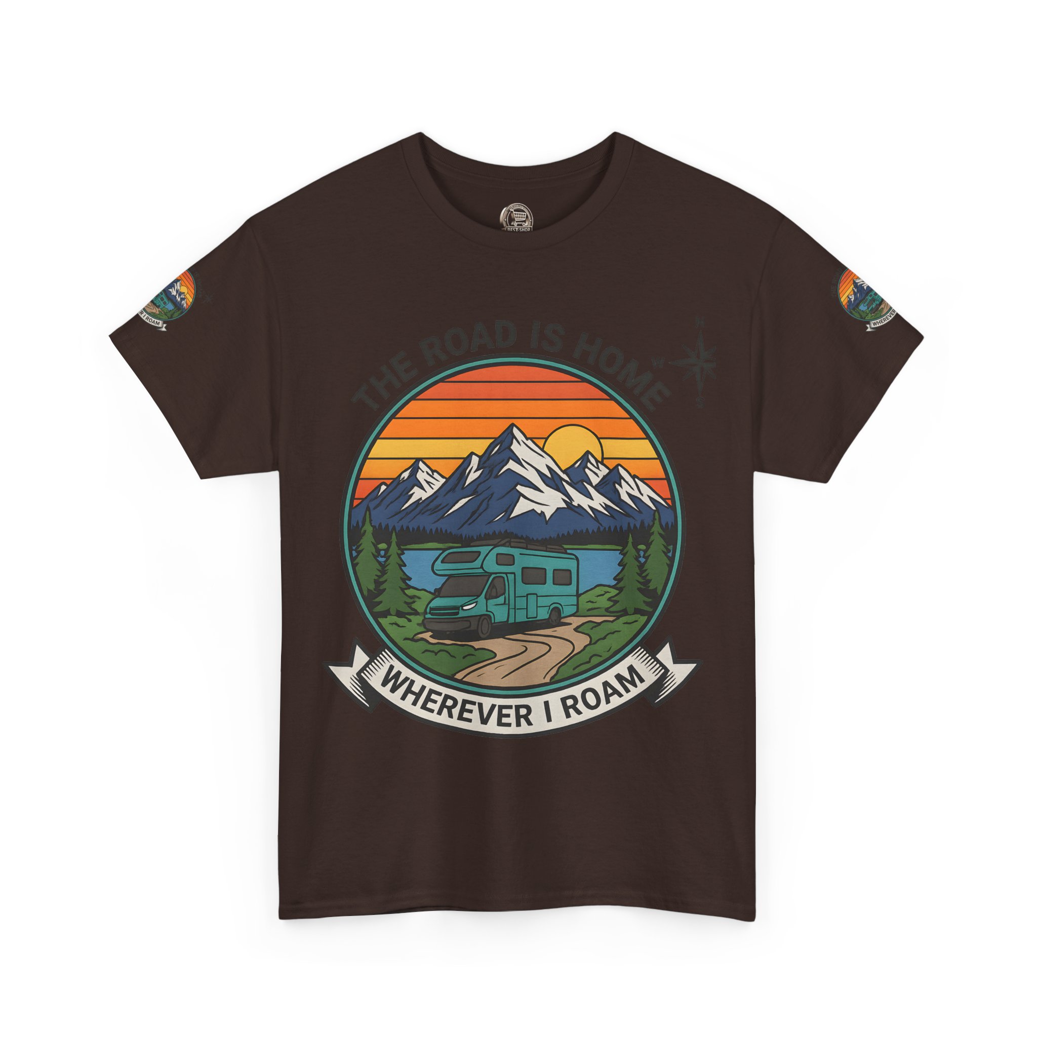 Unisex Heavy Cotton Tee  — 'The Road Is Home, Wherever I Roam' Retro Camper Tee