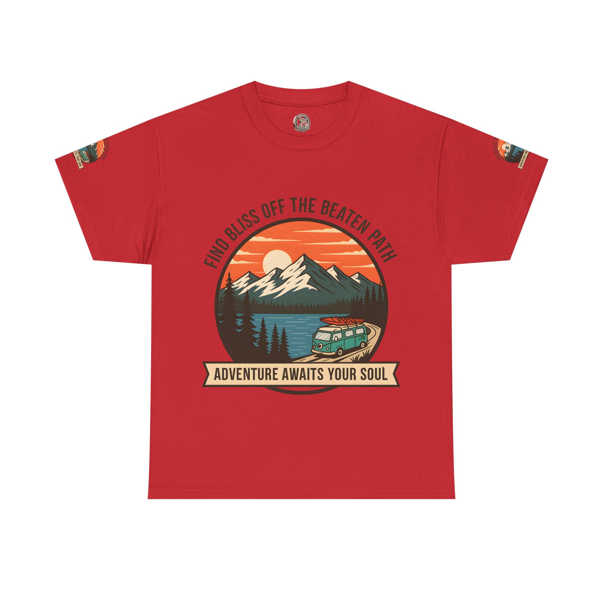 Unisex Heavy Cotton Tee — "Find Bliss Off the Beaten Path" Mountain & Camper T‑Shirt