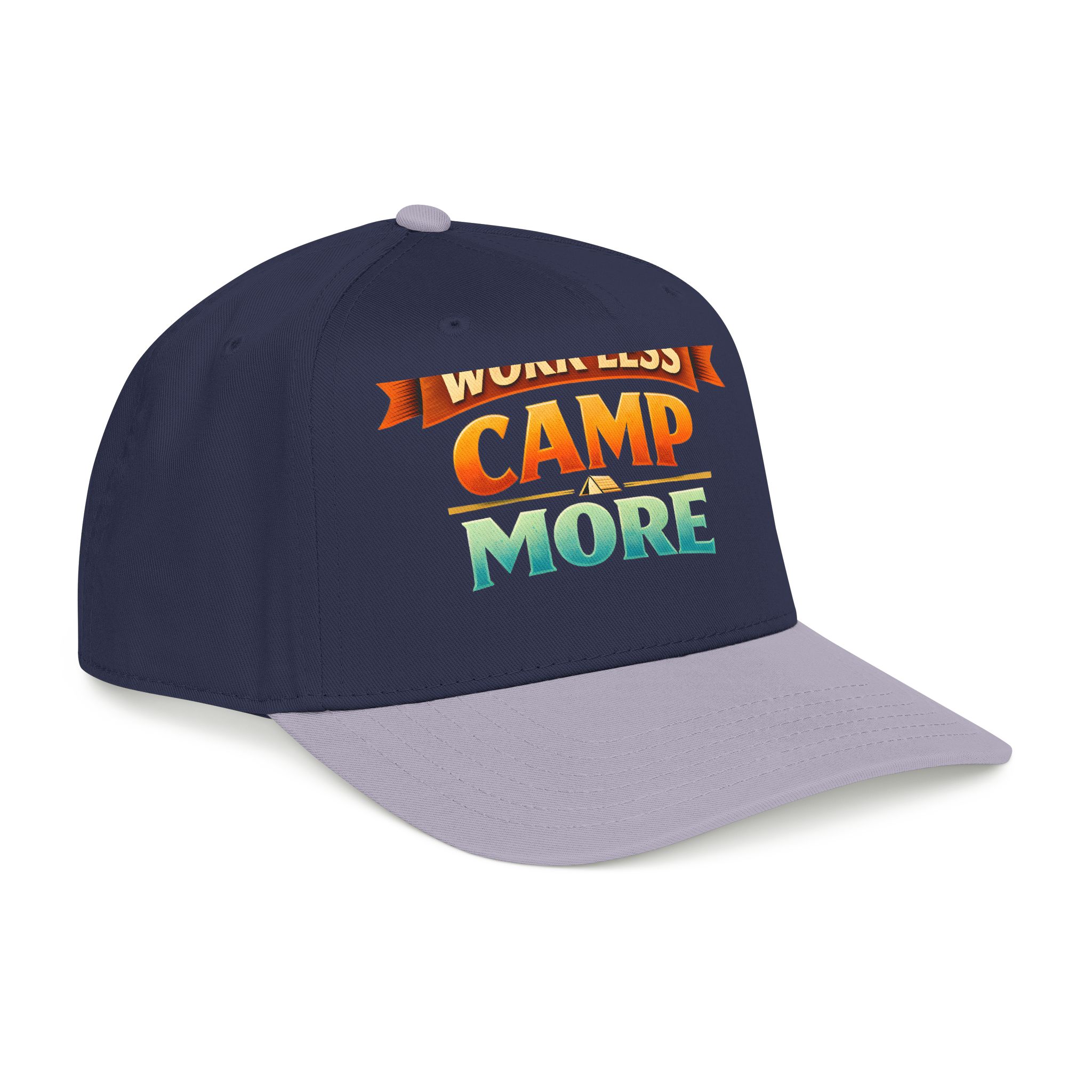 Baseball Cap - "Work Less-Camp More" Design Scenic-Line