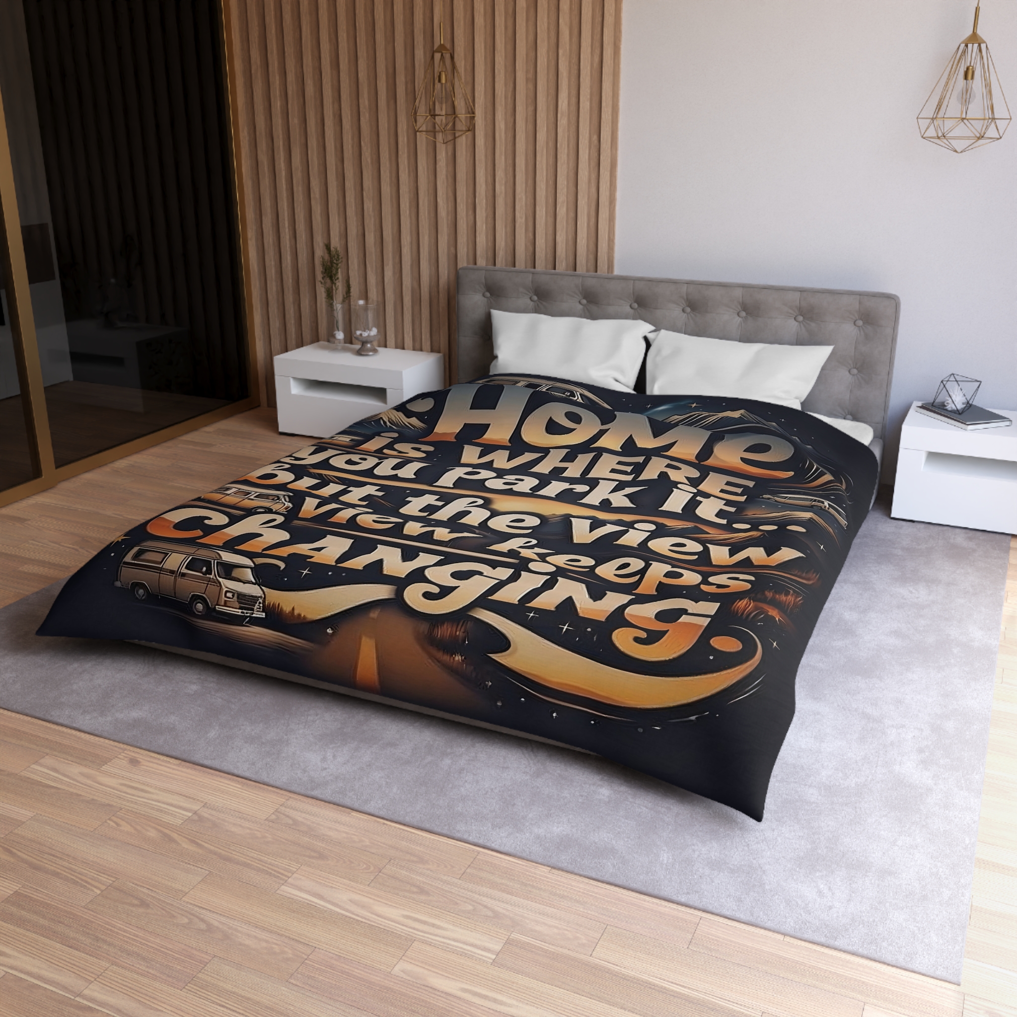 Duvet Cover - “Home Is Where You Park It… But The View Keeps Changing” Camper Van Bedding