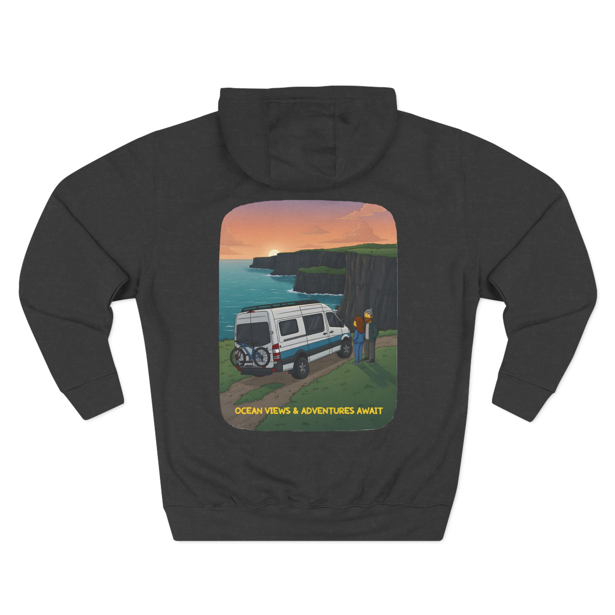 Three-Panel Fleece Hoodie - "Ocean Views-Adventures Awaits" Design Sitcom-Line