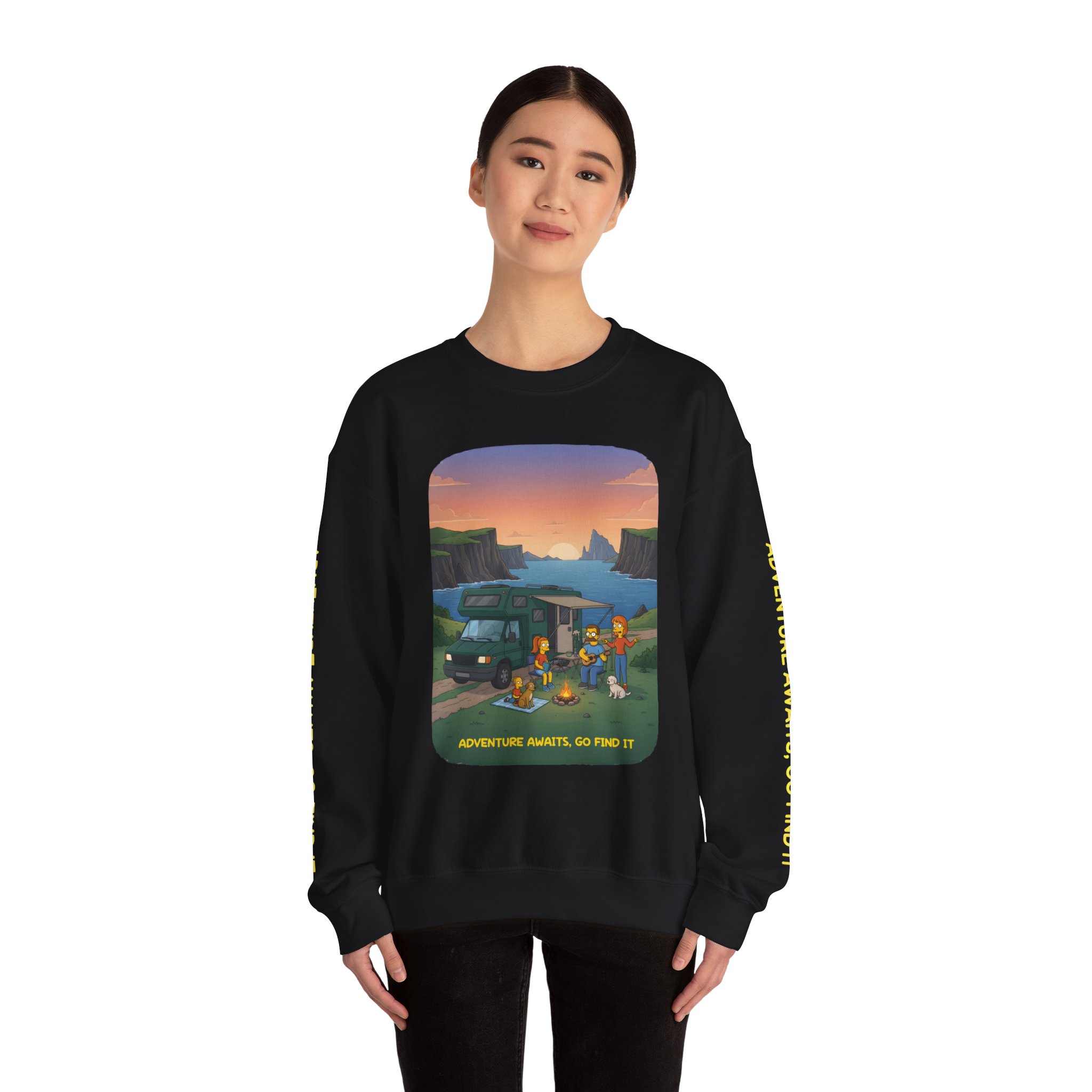 Unisex Heavy Blend™ Crewneck Sweatshirt — "Adventure Awaits-Go Find It"" Design Sitcom-Line