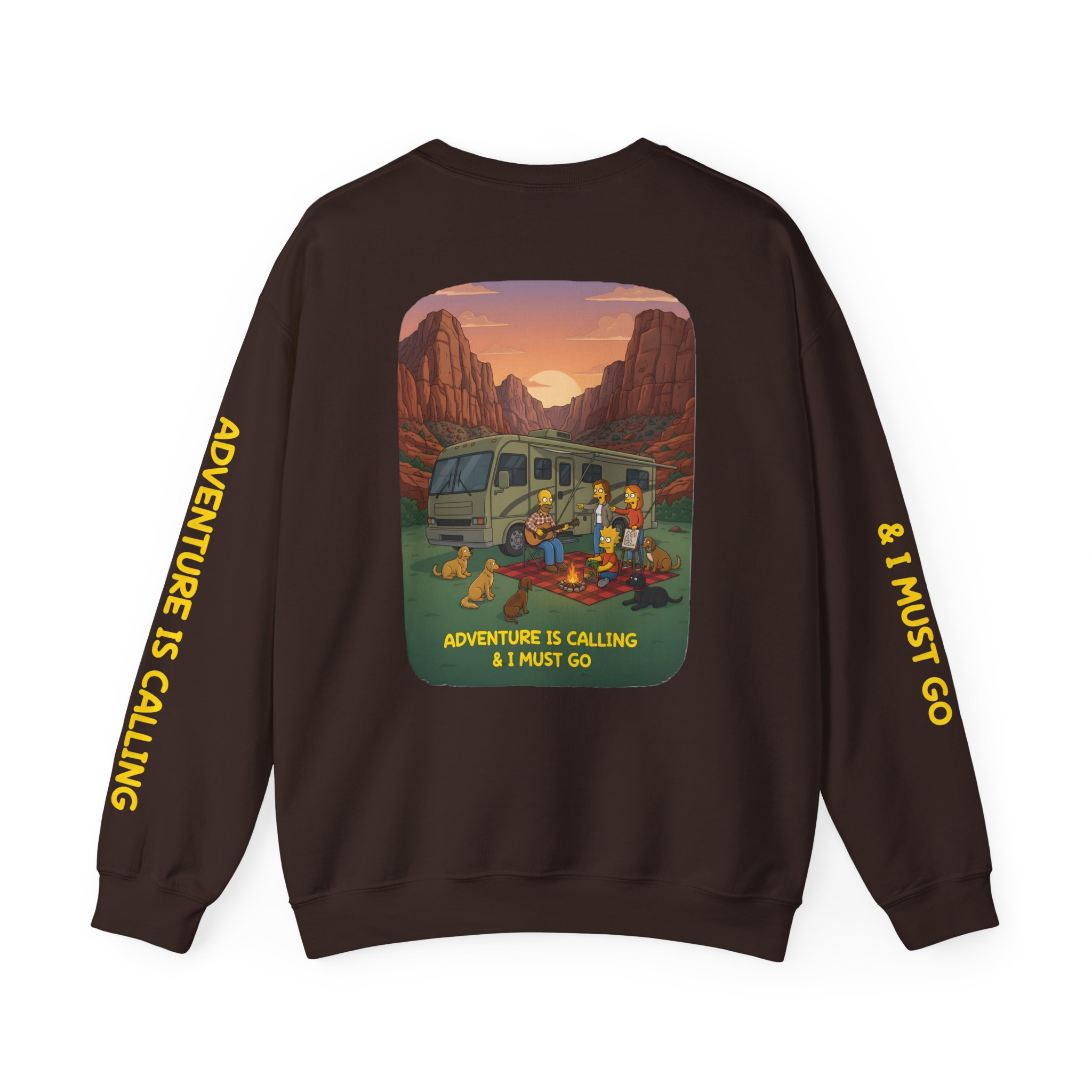 Unisex Heavy Blend™ Crewneck Sweatshirt — "Adventure Is Calling-I Must Go" Design Sitcom-Line