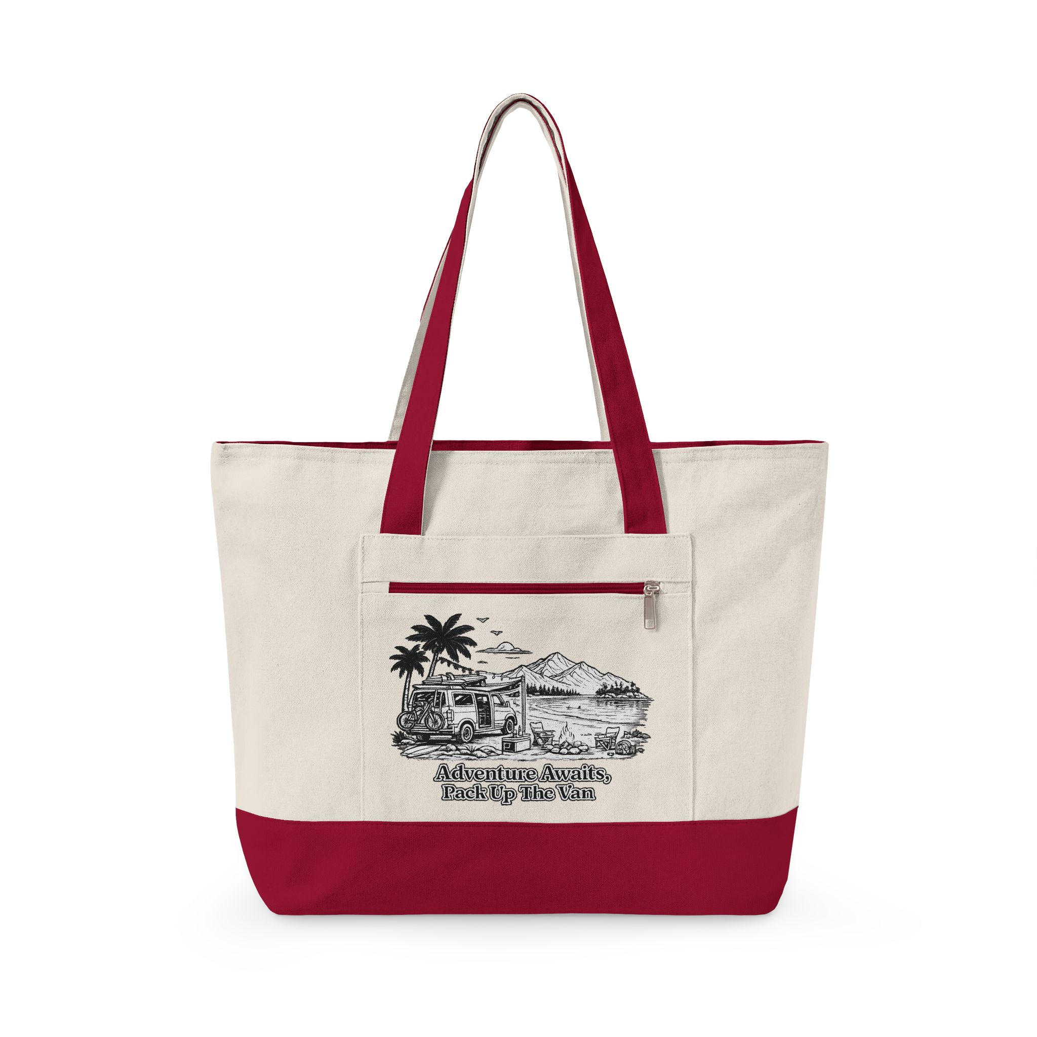 Zippered Canvas Tote — "Adventure Awaits" (Design Minimal-Line)