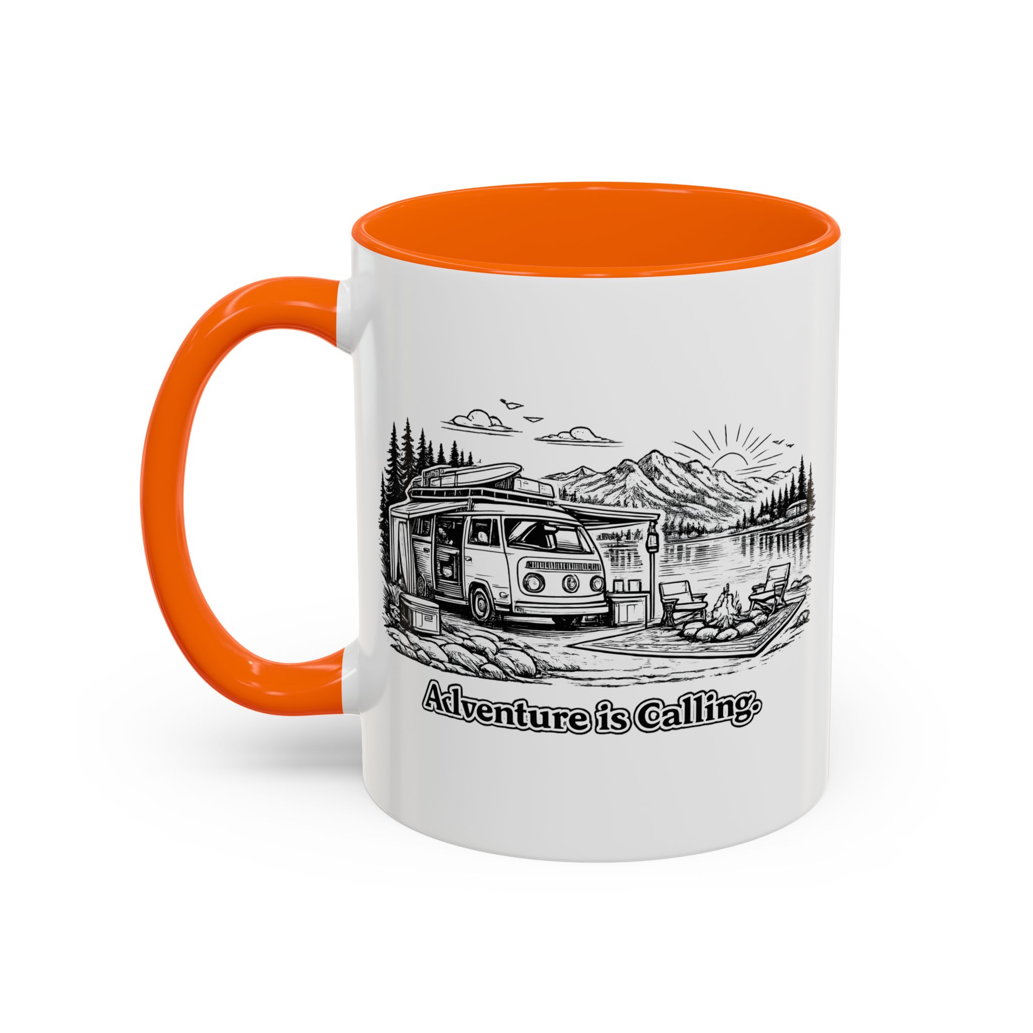 Accent Coffee Mug (11, 15oz) — "Adventure Is Calling" Design Minimal-Line