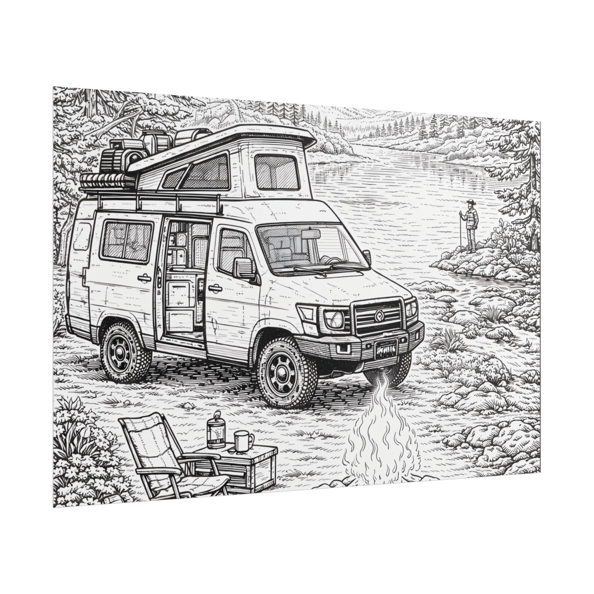 Campervan Poster — Vintage RV Camping Landscape Wall Art