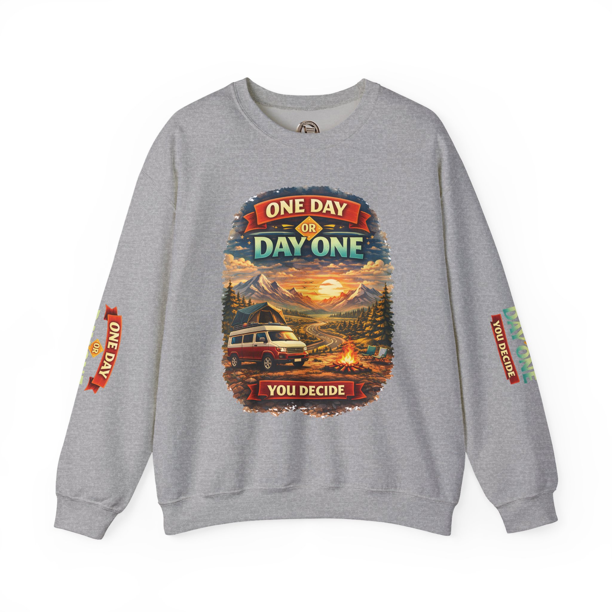Unisex Heavy Blend™ Crewneck Sweatshirt — "One Day Or Day One" Design Scenic-Line