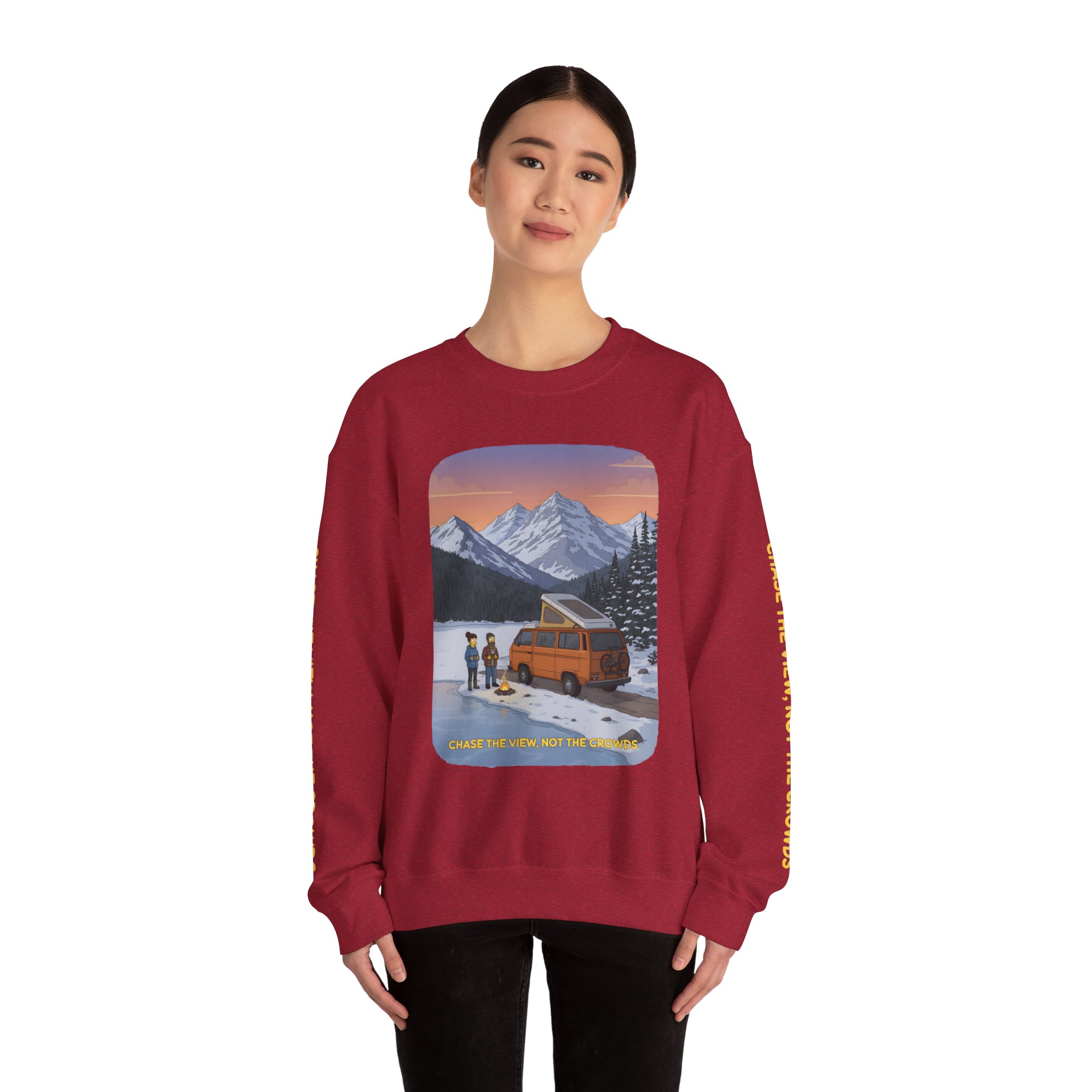 Unisex Heavy Blend™ Crewneck Sweatshirt — "Chase The Views-Not The Crowds"" Design Sitcom-Line