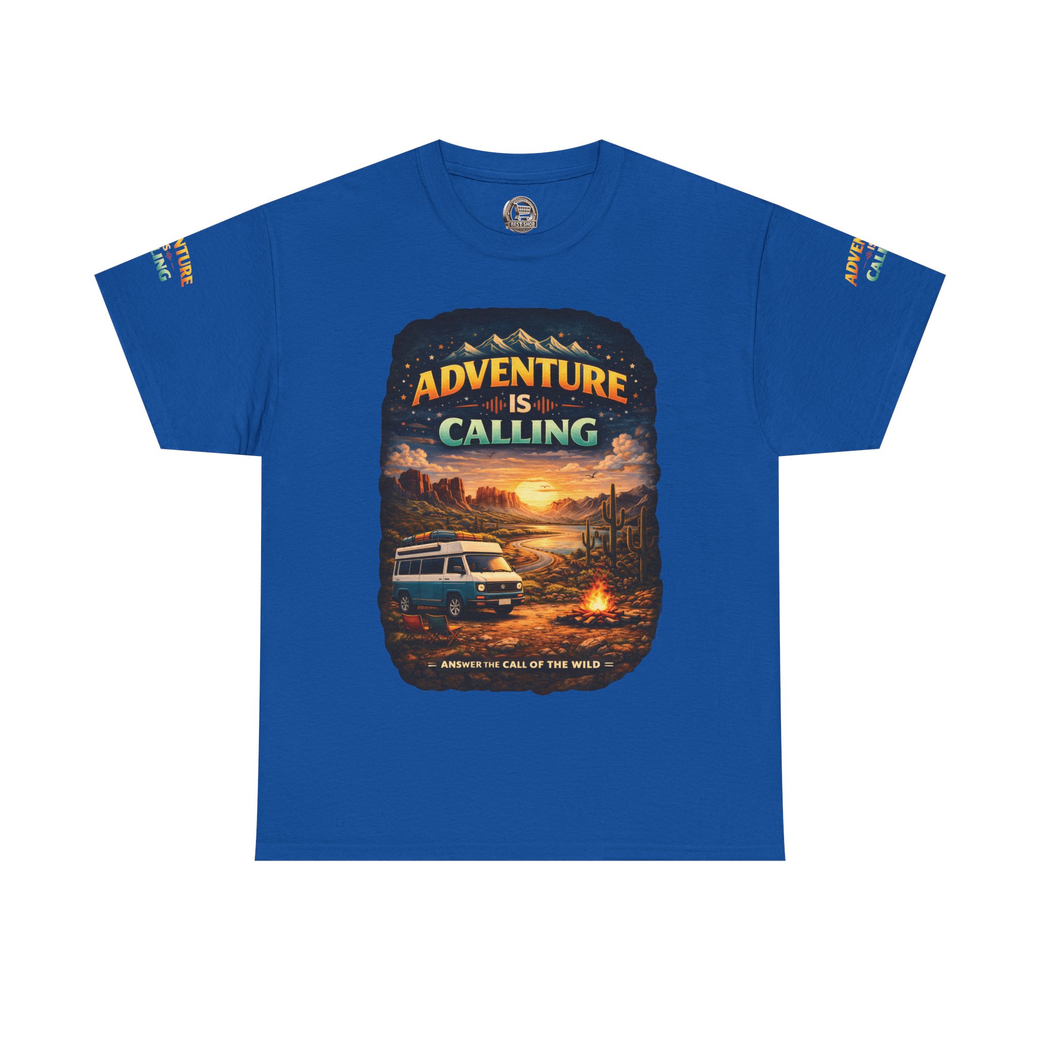 Unisex Heavy Cotton Tee — "Adventure Is Calling" Design Scenic-Line