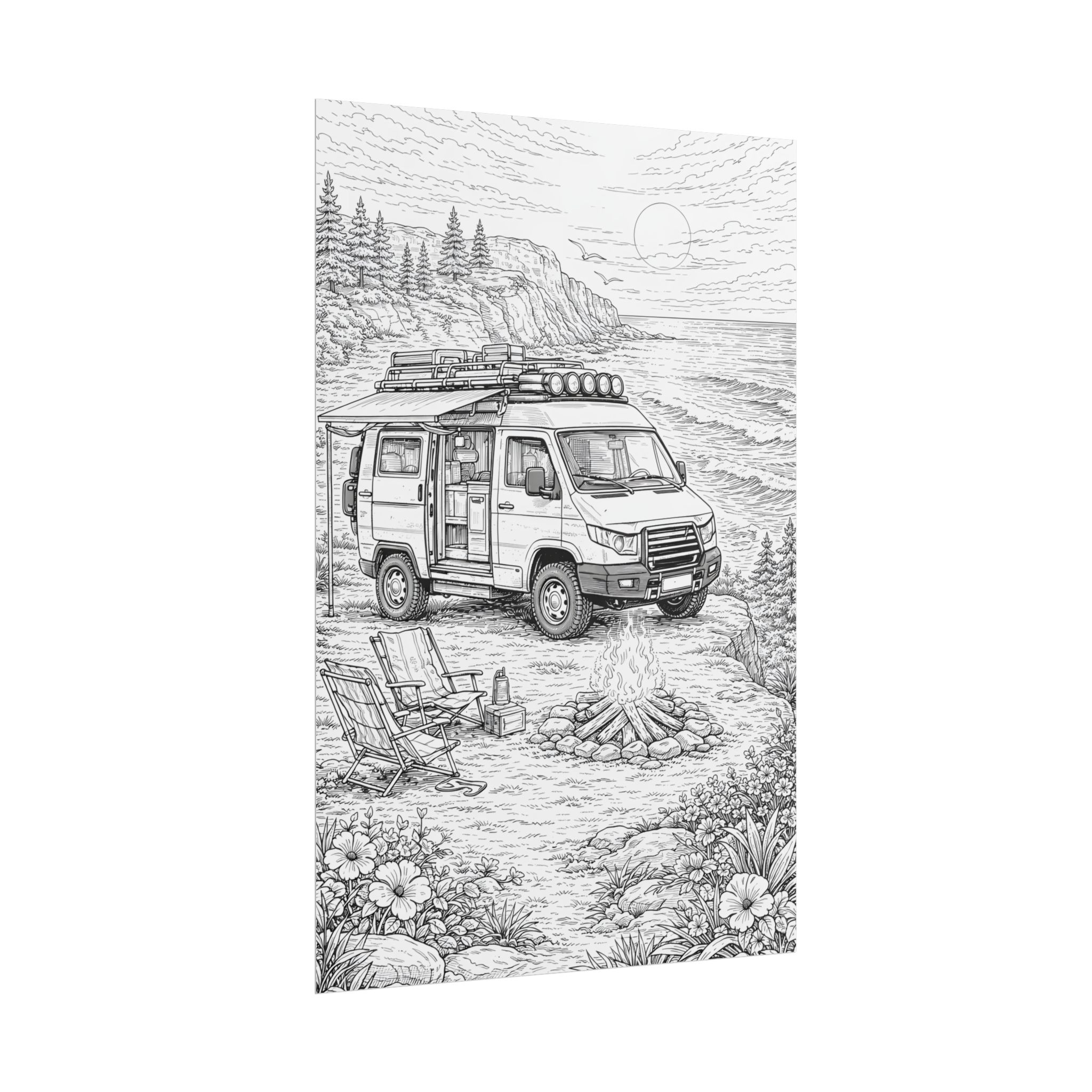Campervan Poster — Vintage RV Camping Landscape Wall Art