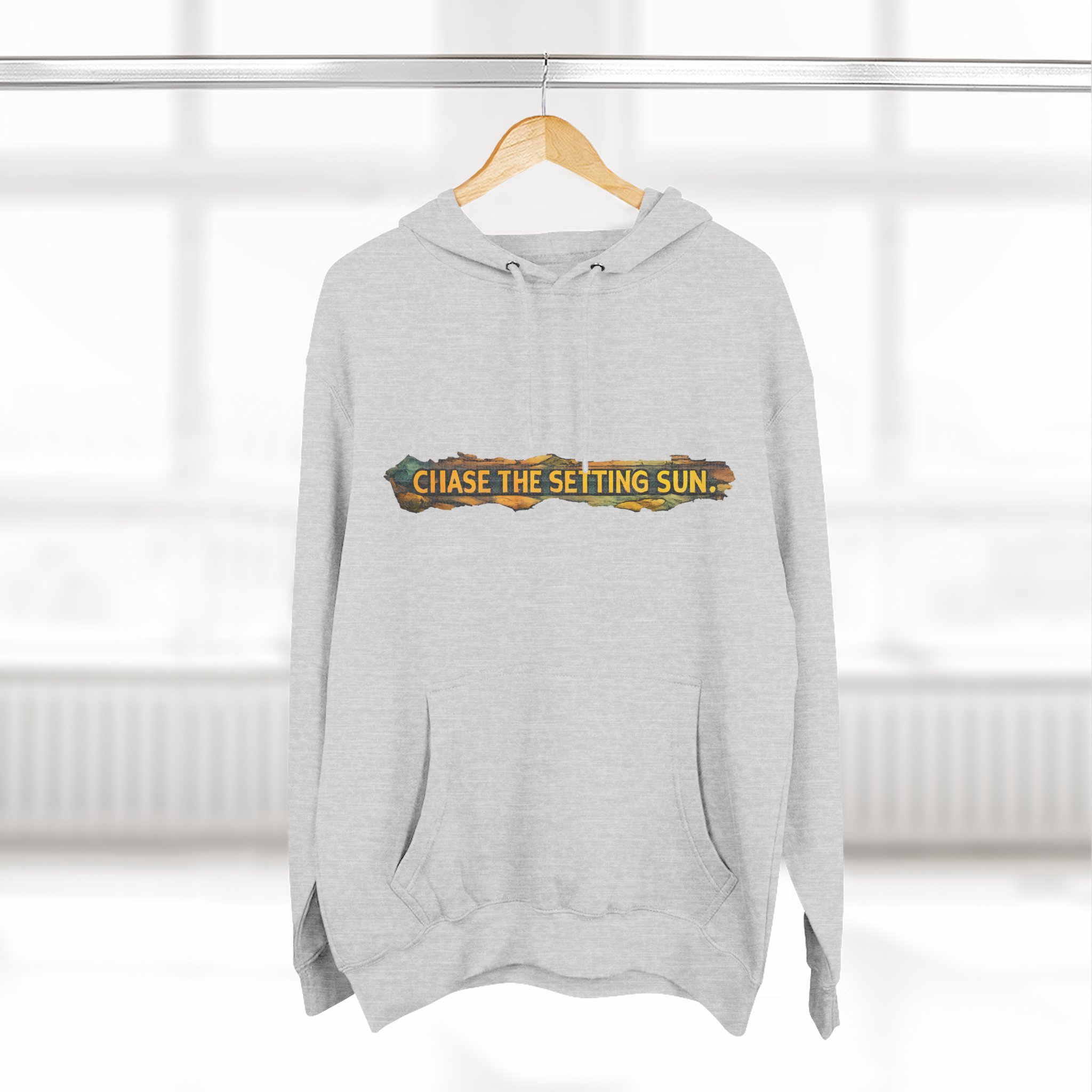 Three-Panel Fleece Hoodie - "Chase The Settings Sun" Design Cubic-Line