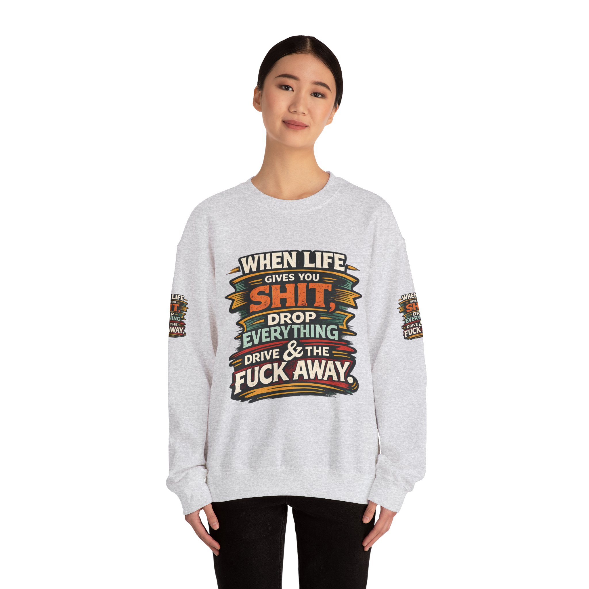 Unisex Heavy Blend™ Crewneck Sweatshirt — "When Live Gives You Shit" Design F**K-Line