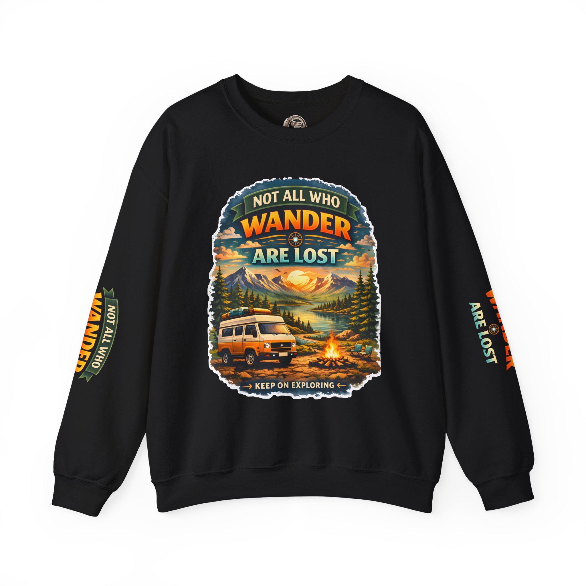 Unisex Heavy Blend™ Crewneck Sweatshirt — "Not All Who Wander Are Lost" Design Scenic-Line