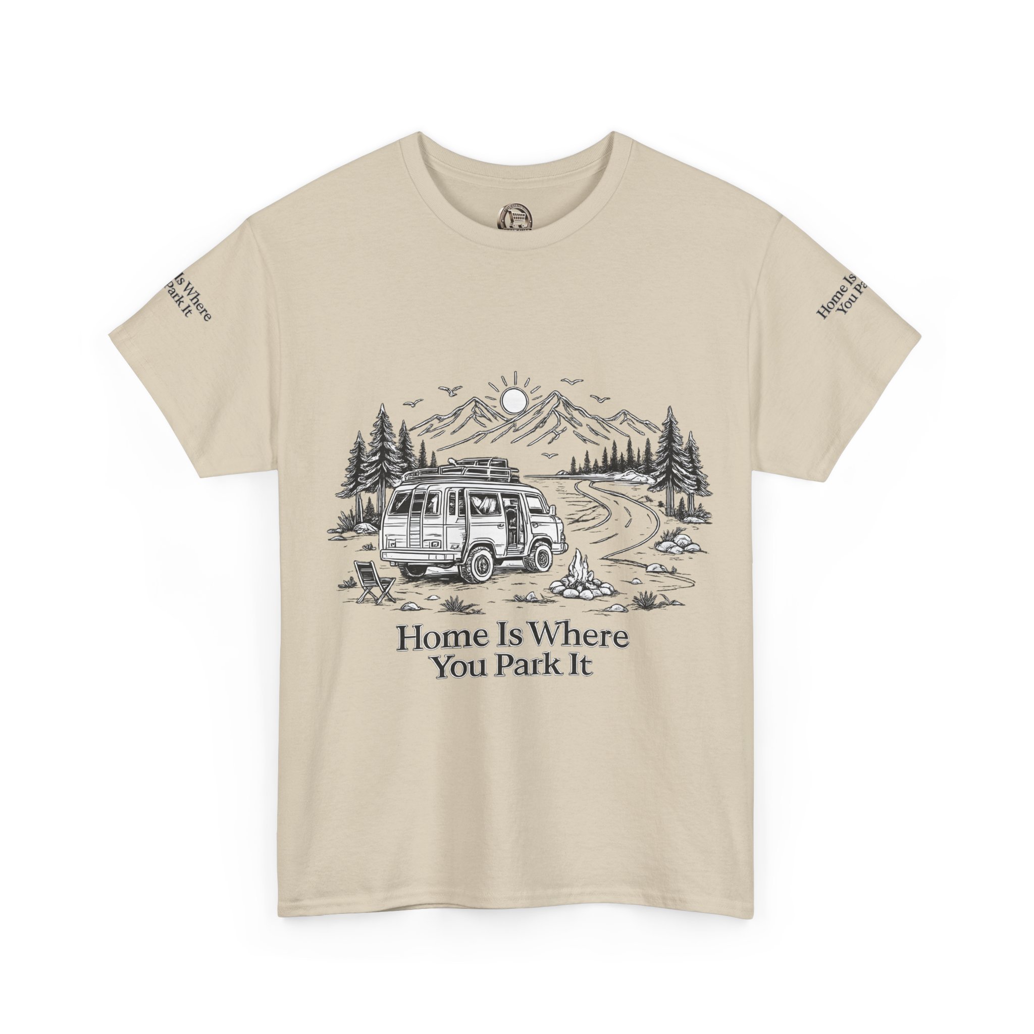 Unisex Heavy Cotton Tee — "Home Is Where You Park It" Design Minimal-Line