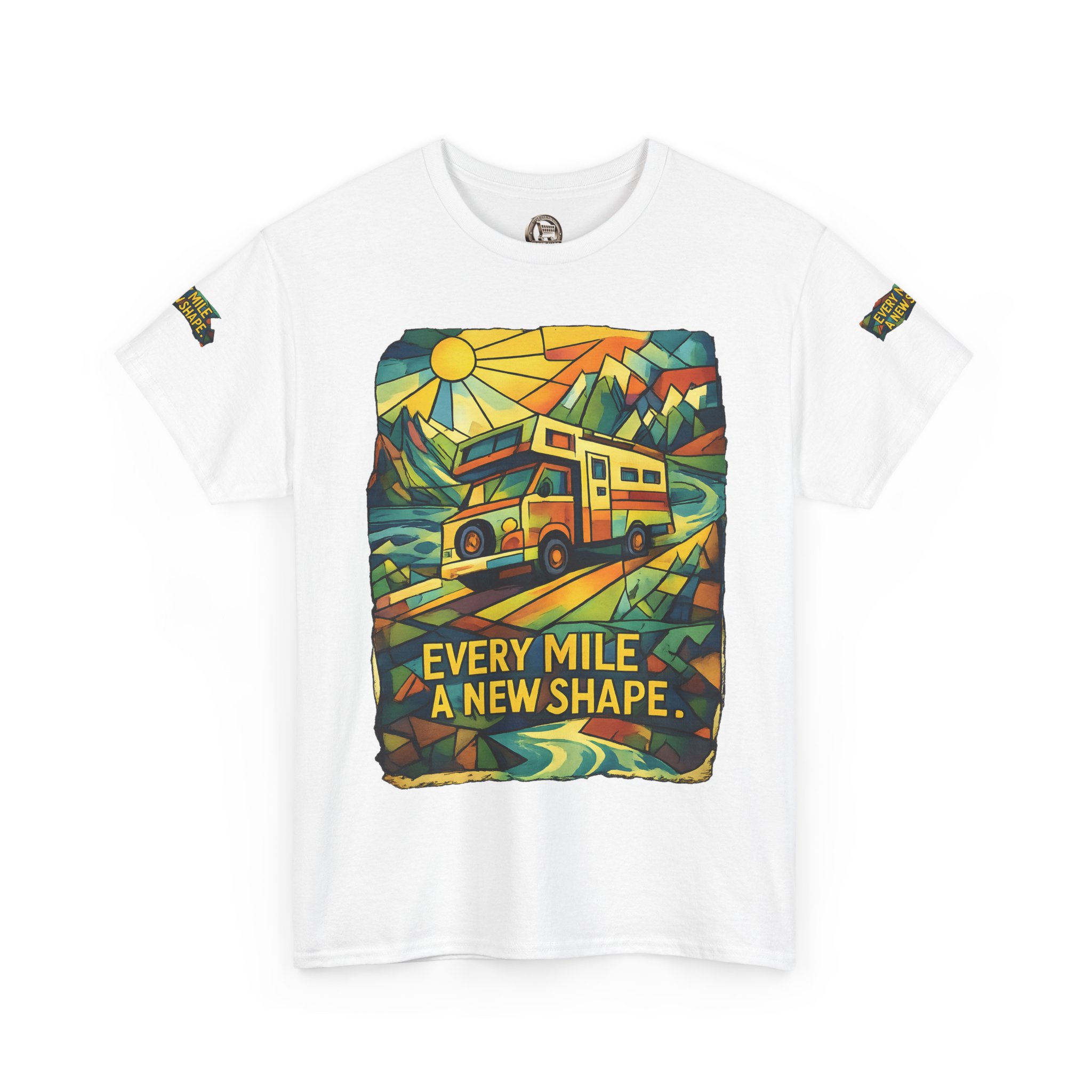 Unisex Heavy Cotton Tee — "Every Mile A New Shape" Design Cubic-Line