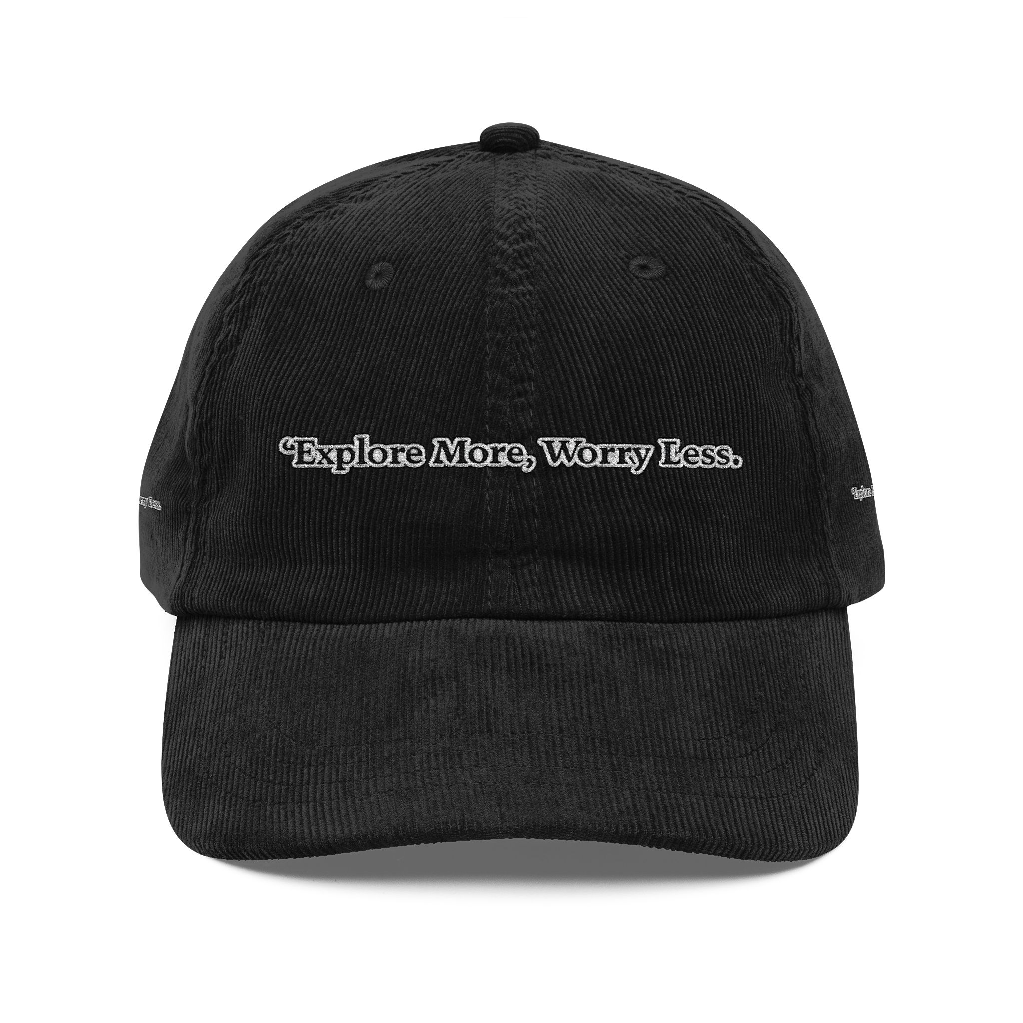 Vintage Corduroy Cap (Embroidery) — "Explore More Worry Less" Embroidered Hat