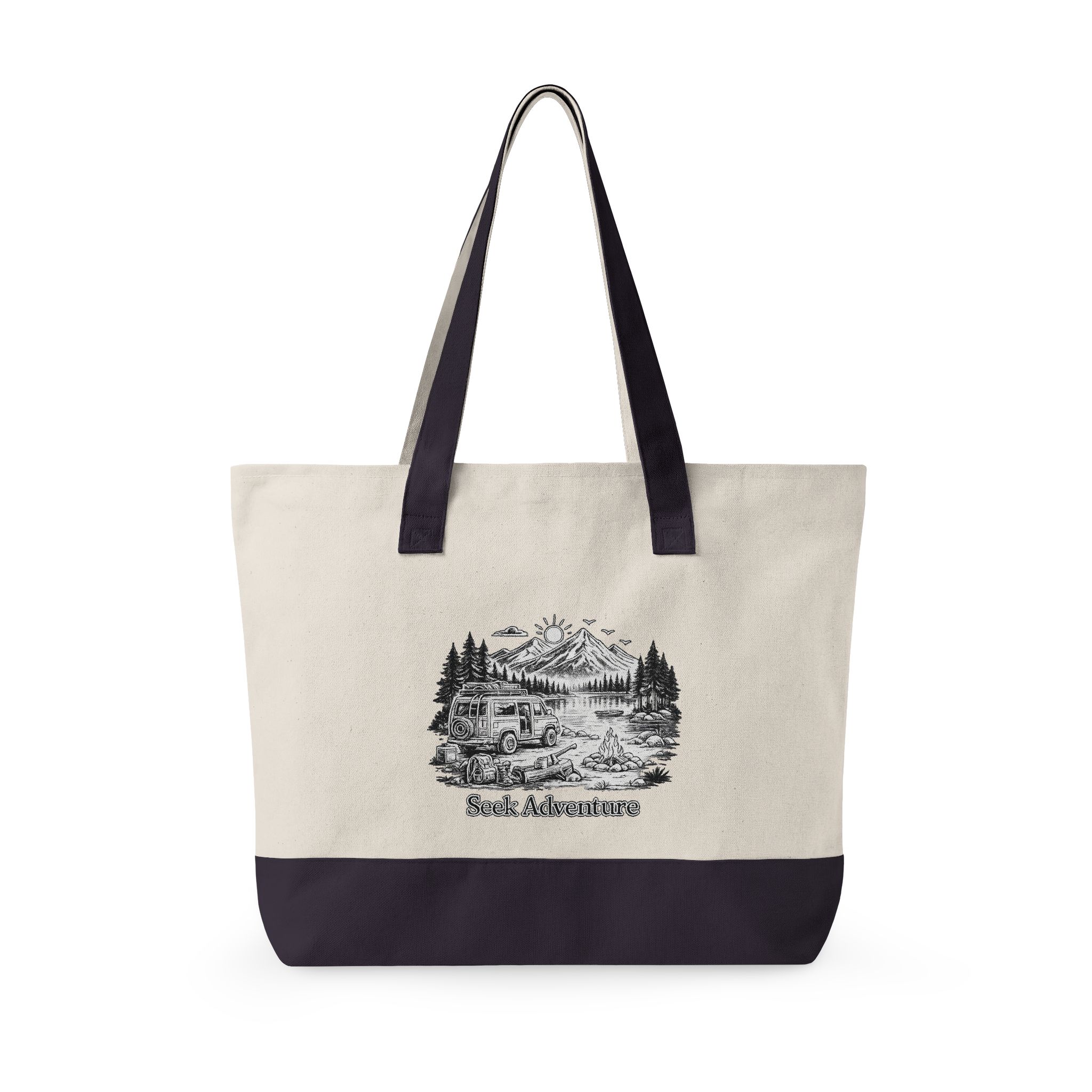 Zippered Canvas Tote — "Seek Adventure" (Design Minimal-Line)