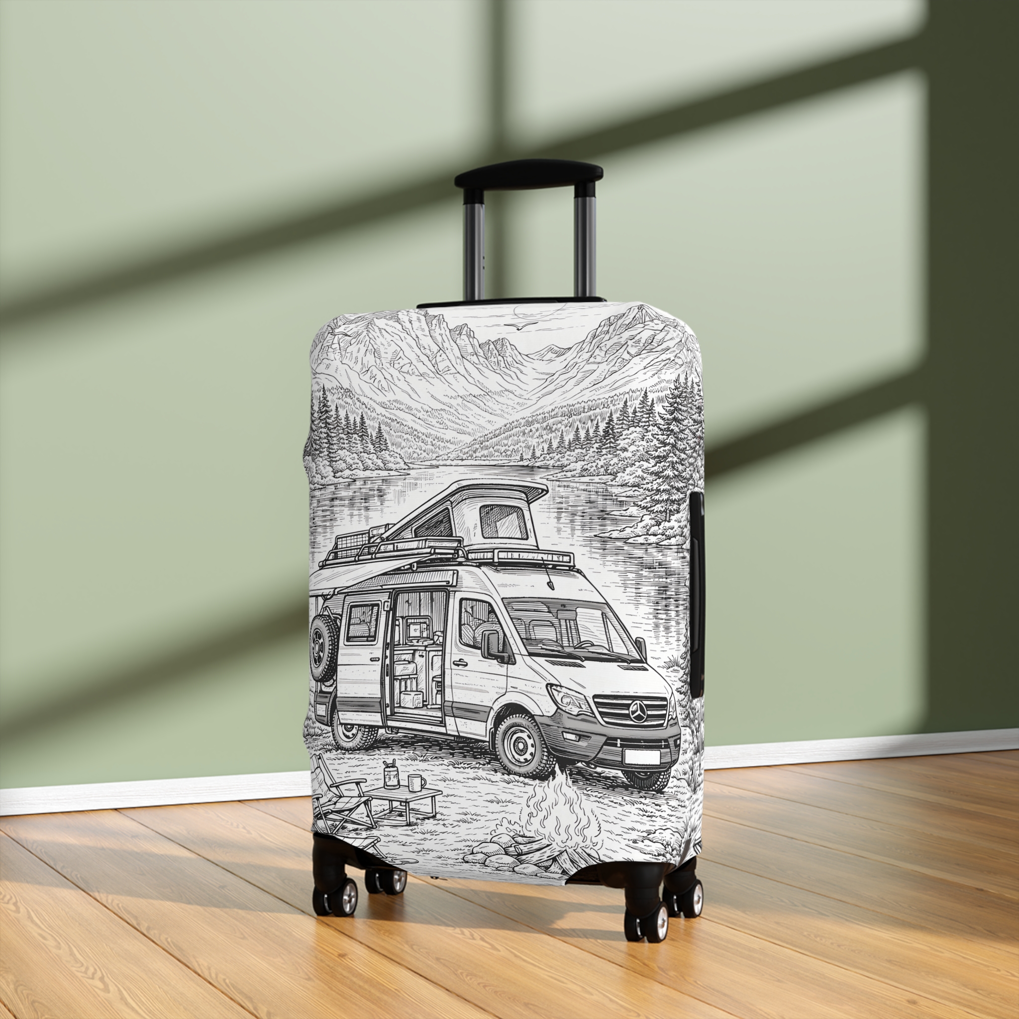 Luggage Cover — Adventure Camper Sketch Travel Suitcase