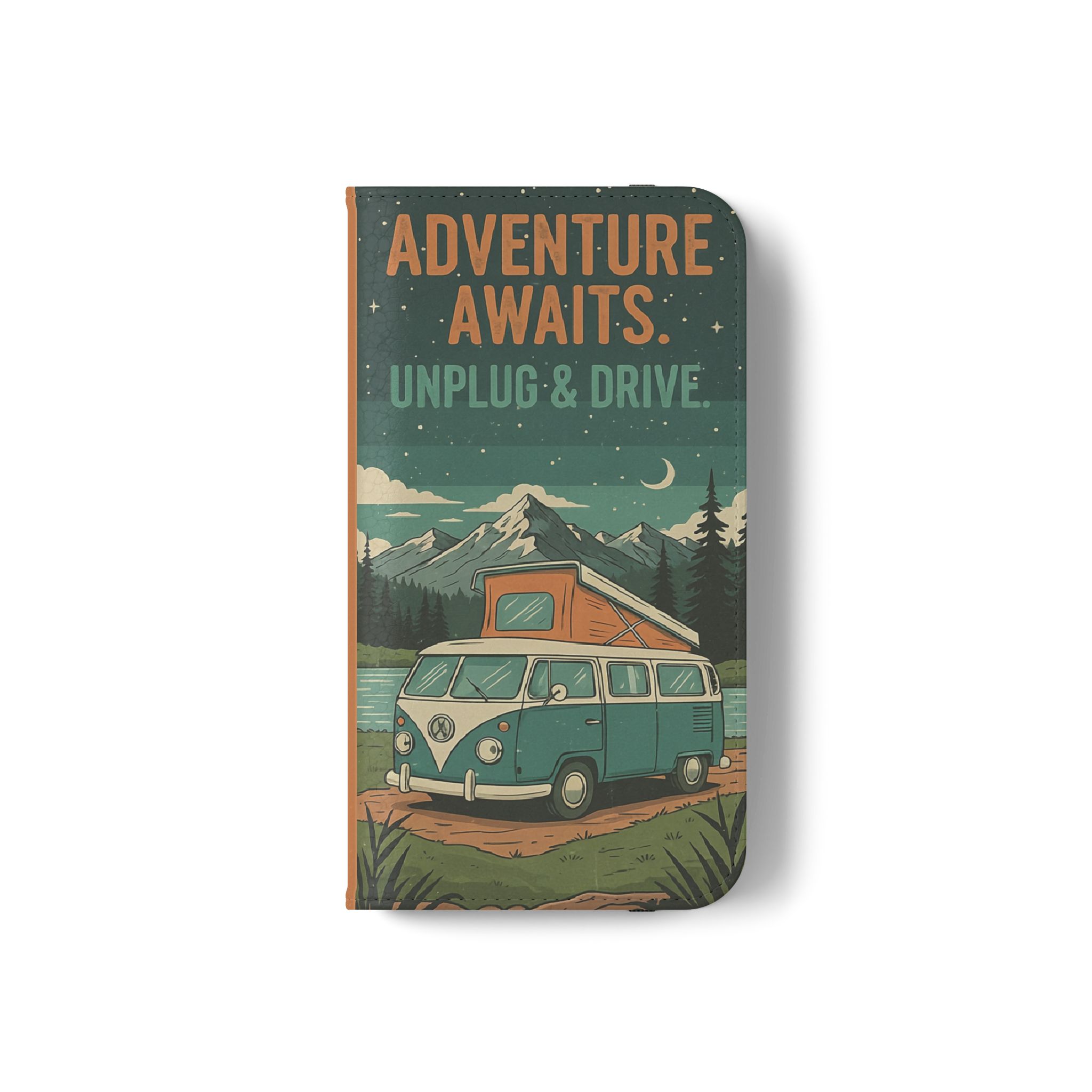 Flip Phone Case — "Adventure Awaits Unplug & Drive" Wallet Case