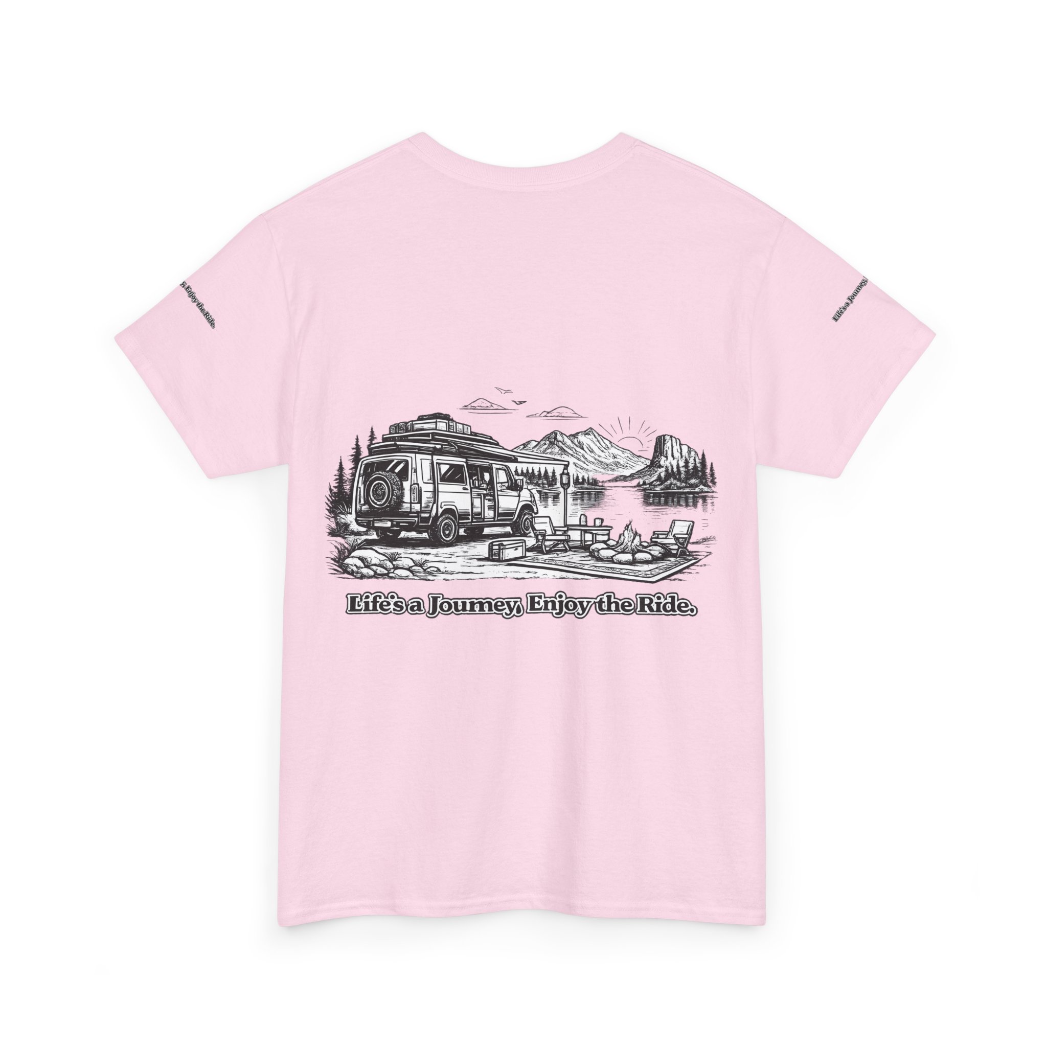 Unisex Heavy Cotton Tee — "Lifes A Journey,Enjoy The Ride" Design Minimal-Line