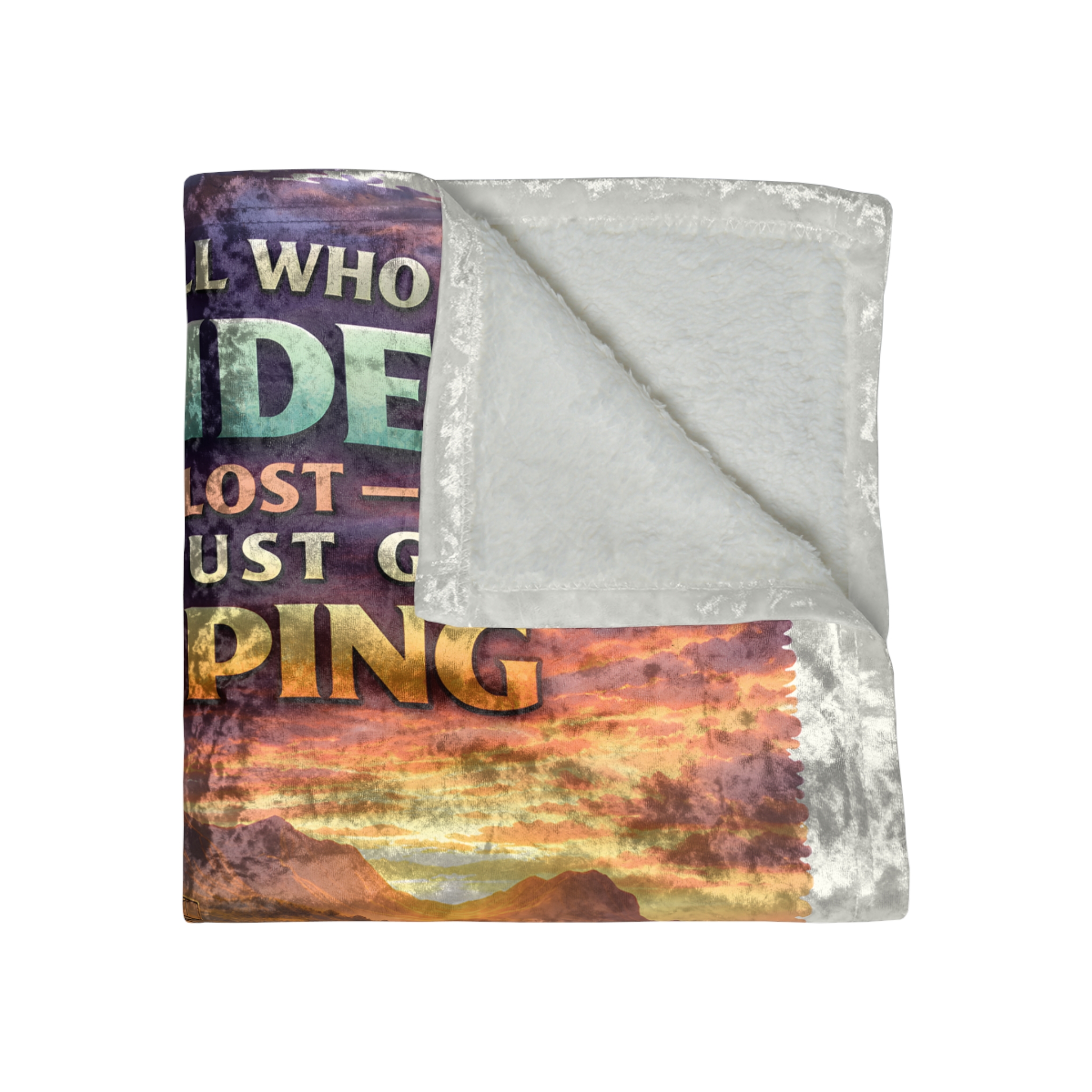 Crushed Velvet Blanket —"Not All Who Wander Are Lost" Design Scenic-Line (Campervan)
