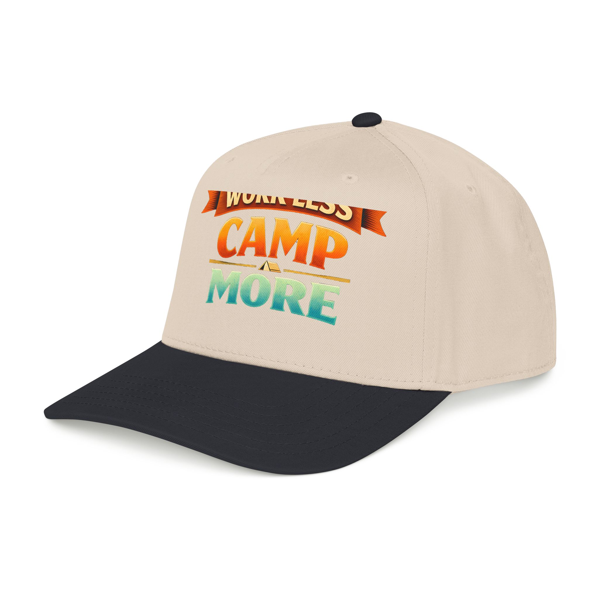 Baseball Cap - "Work Less-Camp More" Design Scenic-Line