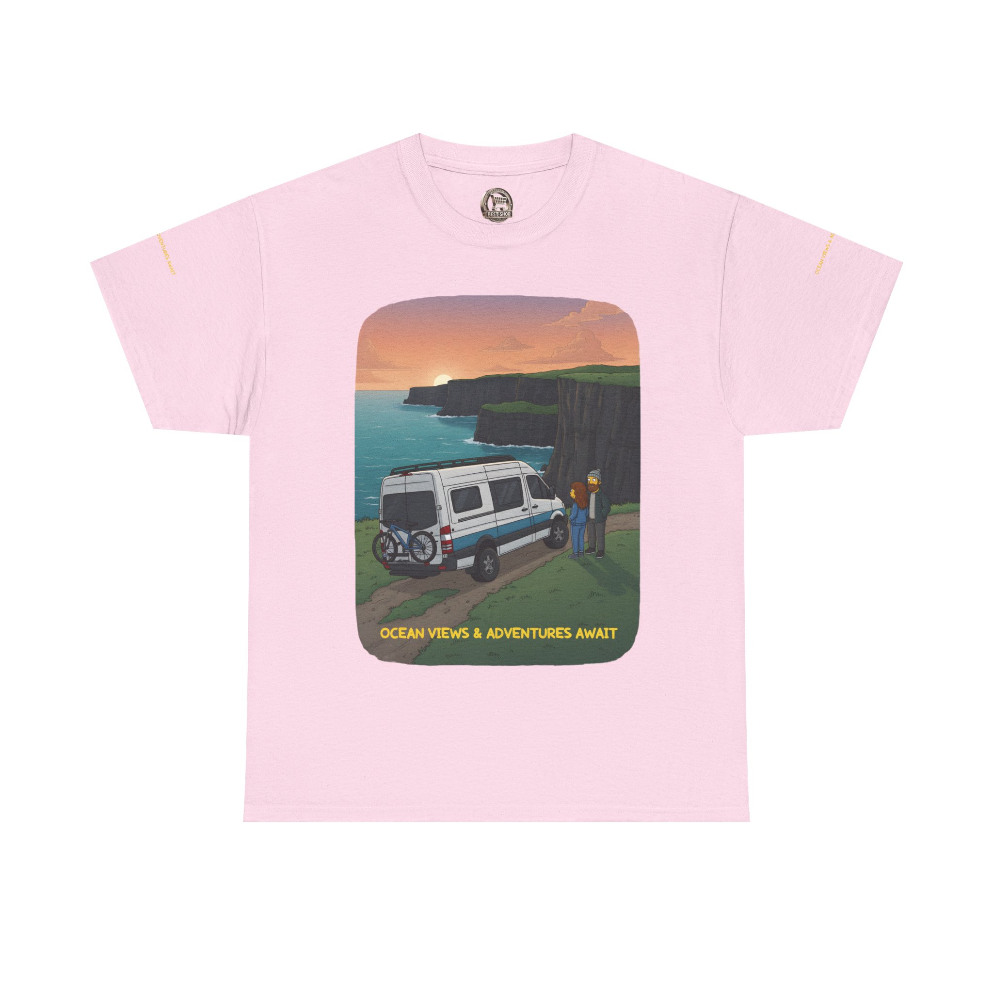 Unisex Heavy Cotton Tee — "Ocean Views-Adventures Awaits" Design Sitcom-Line