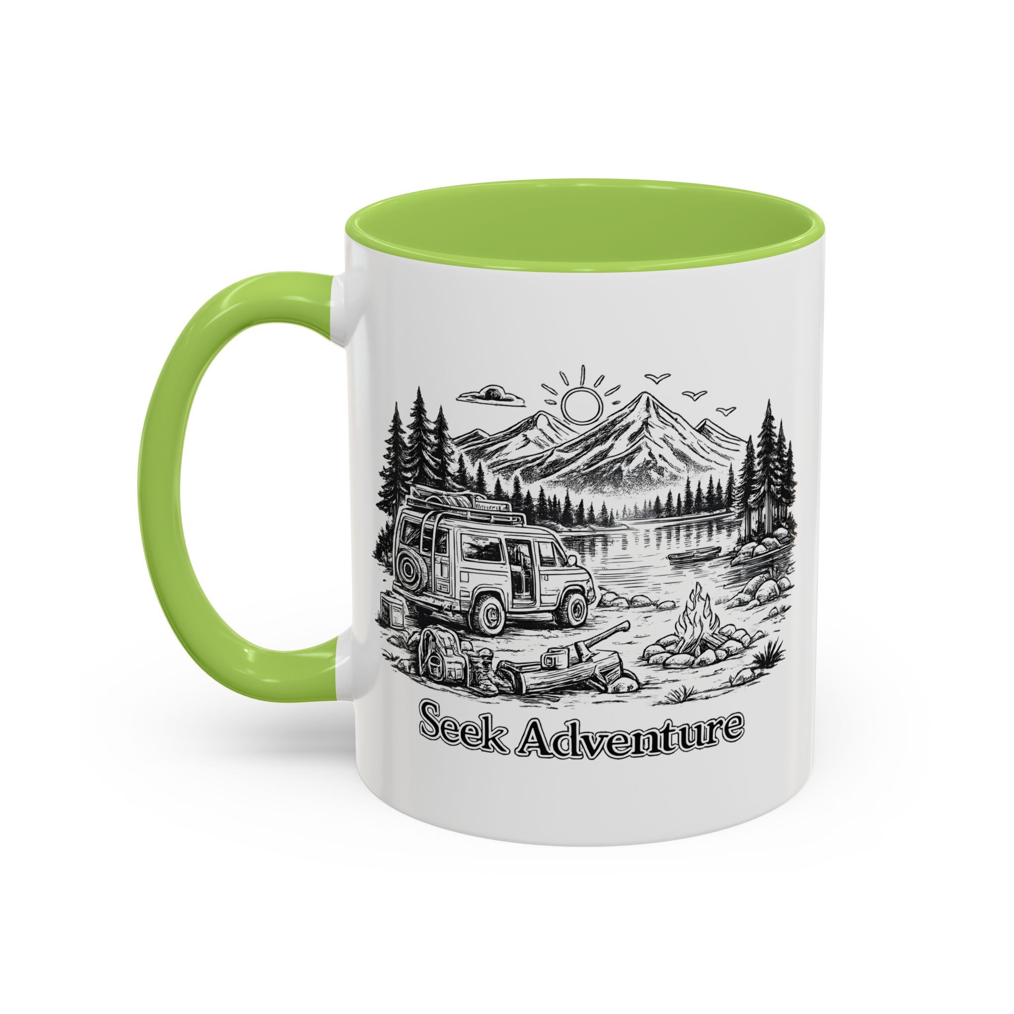Accent Coffee Mug (11, 15oz) — "Seek Adventure" Design Minimal-Line