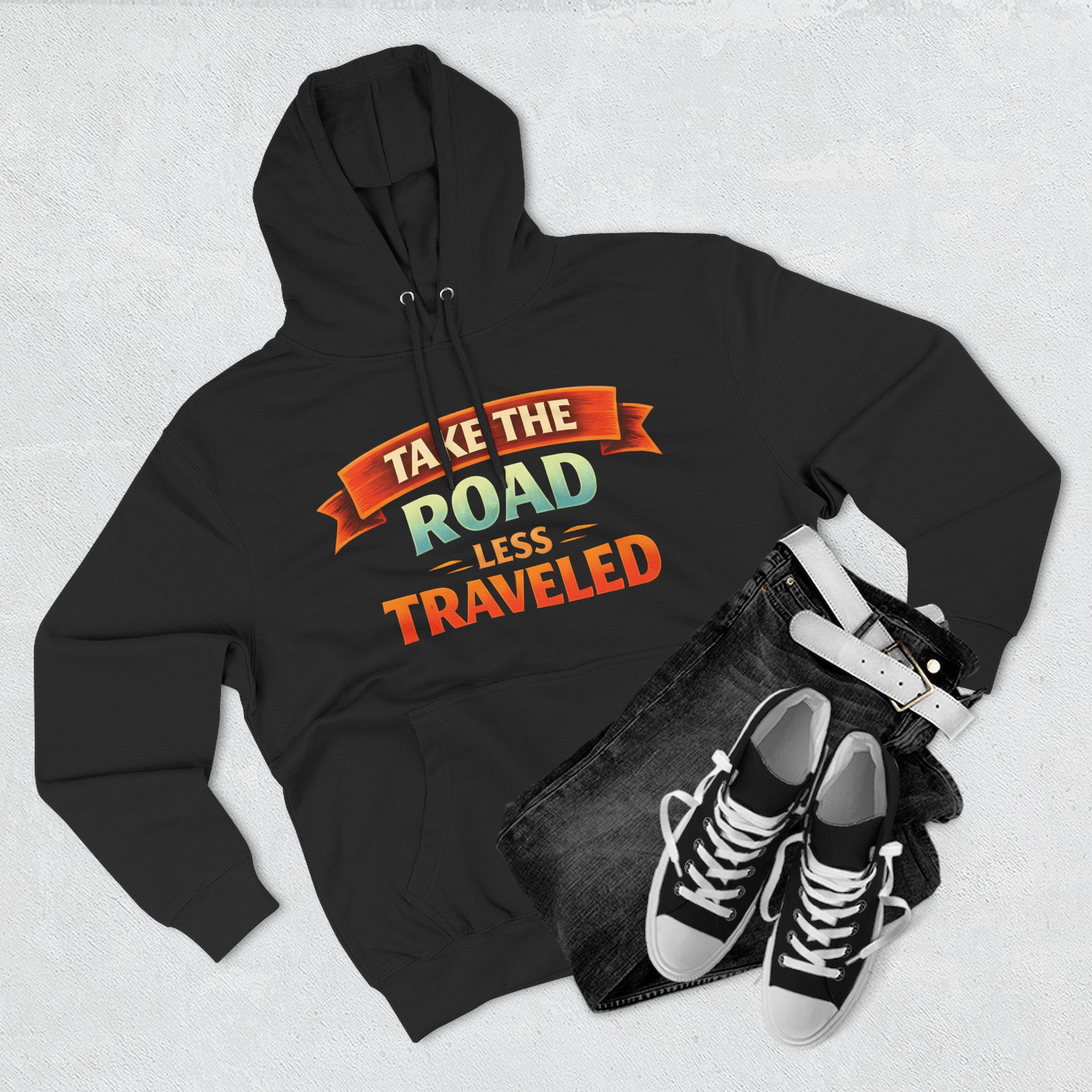 Three-Panel Fleece Hoodie - "Take The Road Less Traveled" Design Scenic-Line