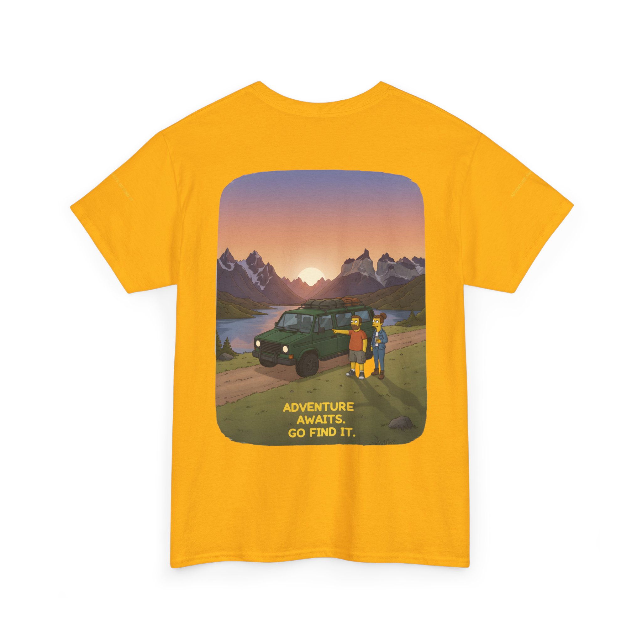 Unisex Heavy Cotton Tee — "Adventure Awaits-Go Find It" Design Sitcom-Line