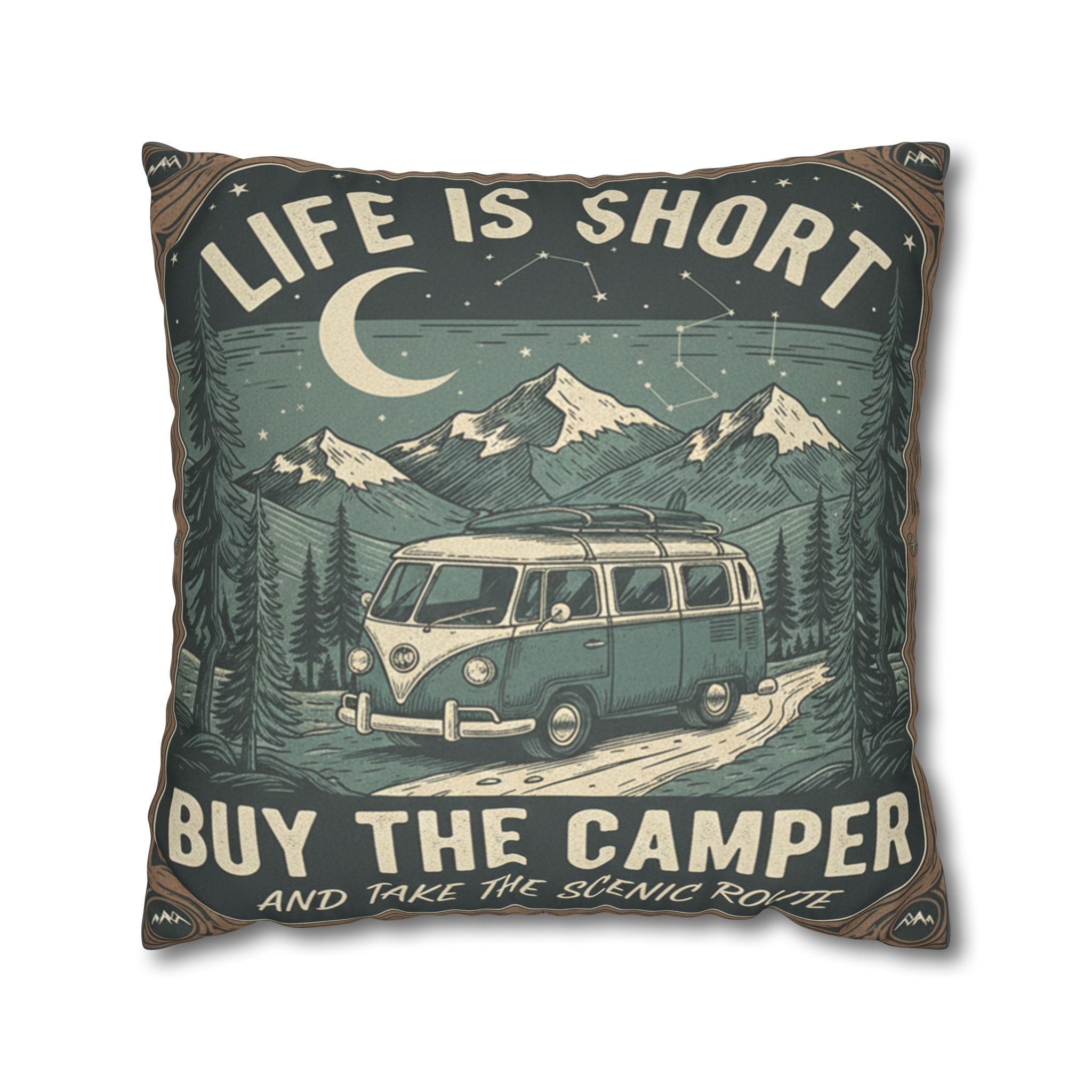 Pillowcase — "Life is short buy the camper and take the scenic route" Faux Suede Travel Throw Pillow Cover