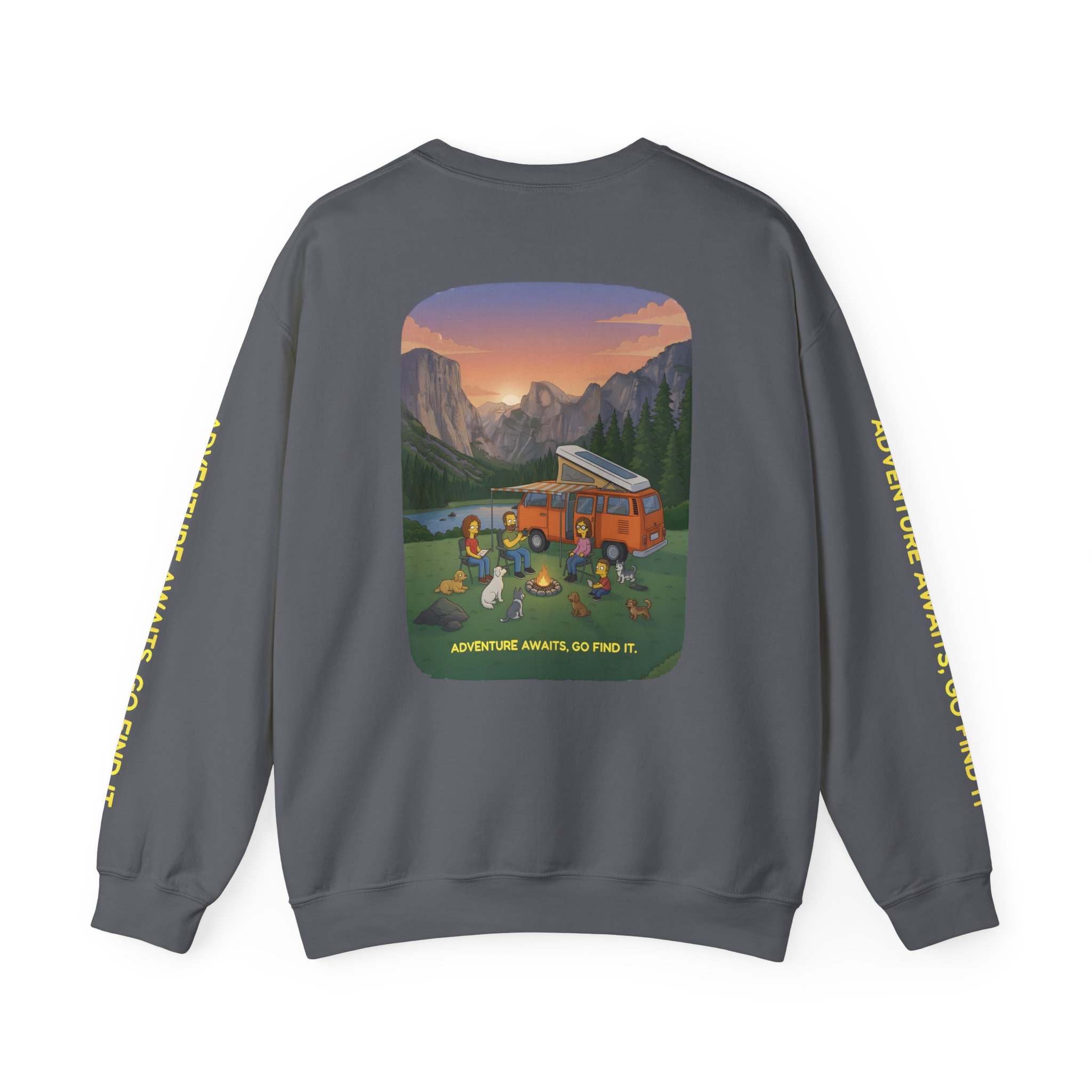 Unisex Heavy Blend™ Crewneck Sweatshirt — "Adventure Awaits-Go Find It"" Design Sitcom-Line