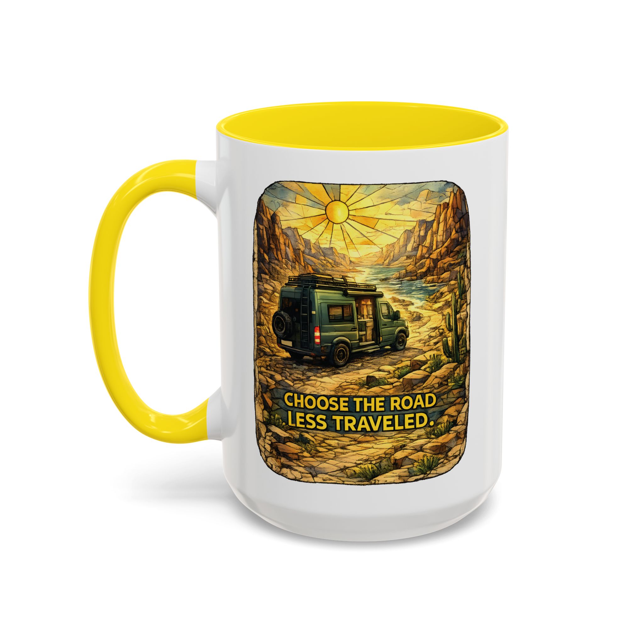 Accent Coffee Mug (11, 15oz) — "Choose The Road Less Traveled" Design Cubic-Line