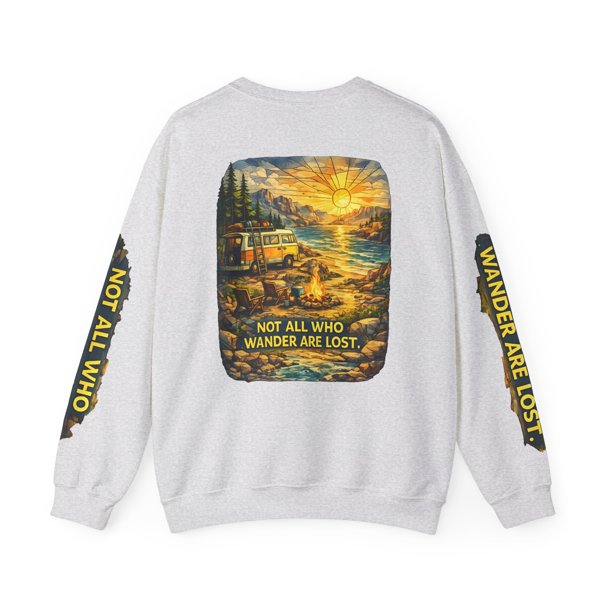 Unisex Heavy Blend™ Crewneck Sweatshirt — "Not All Who Wander Are Lost" Design Cubic-Line