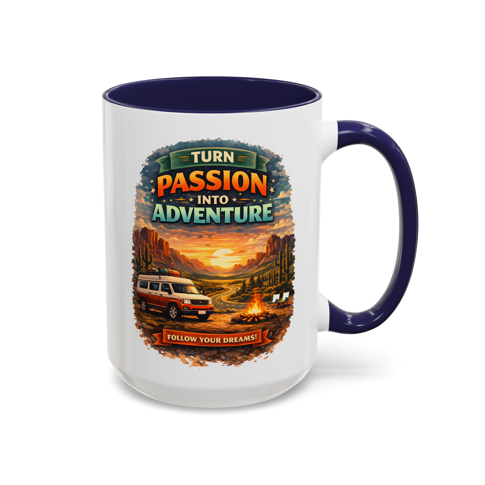 Accent Coffee Mug (11, 15oz) — "Turn Passion Into Adventure" Design Scenic-Line