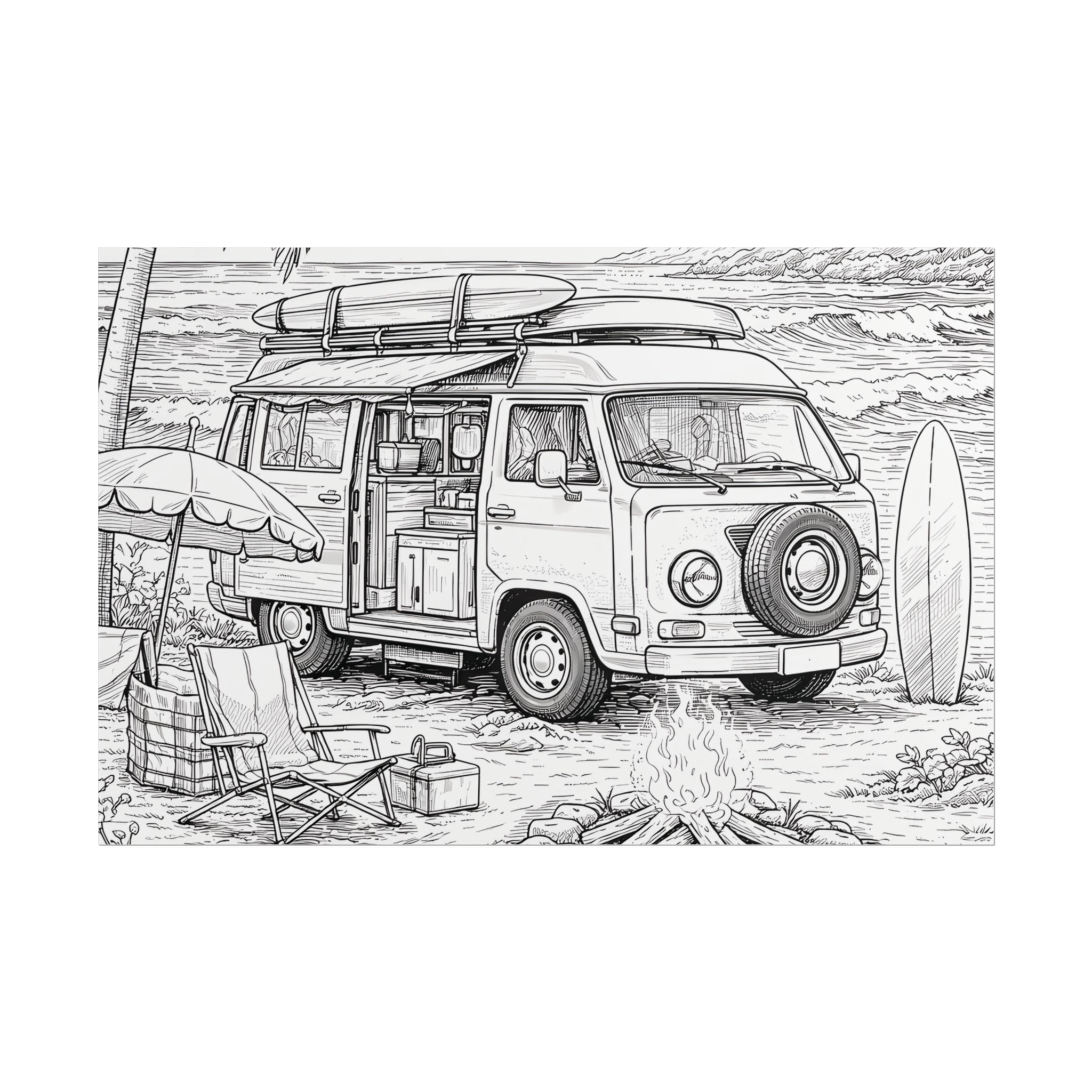 Campervan Poster — Vintage RV Camping Landscape Wall Art