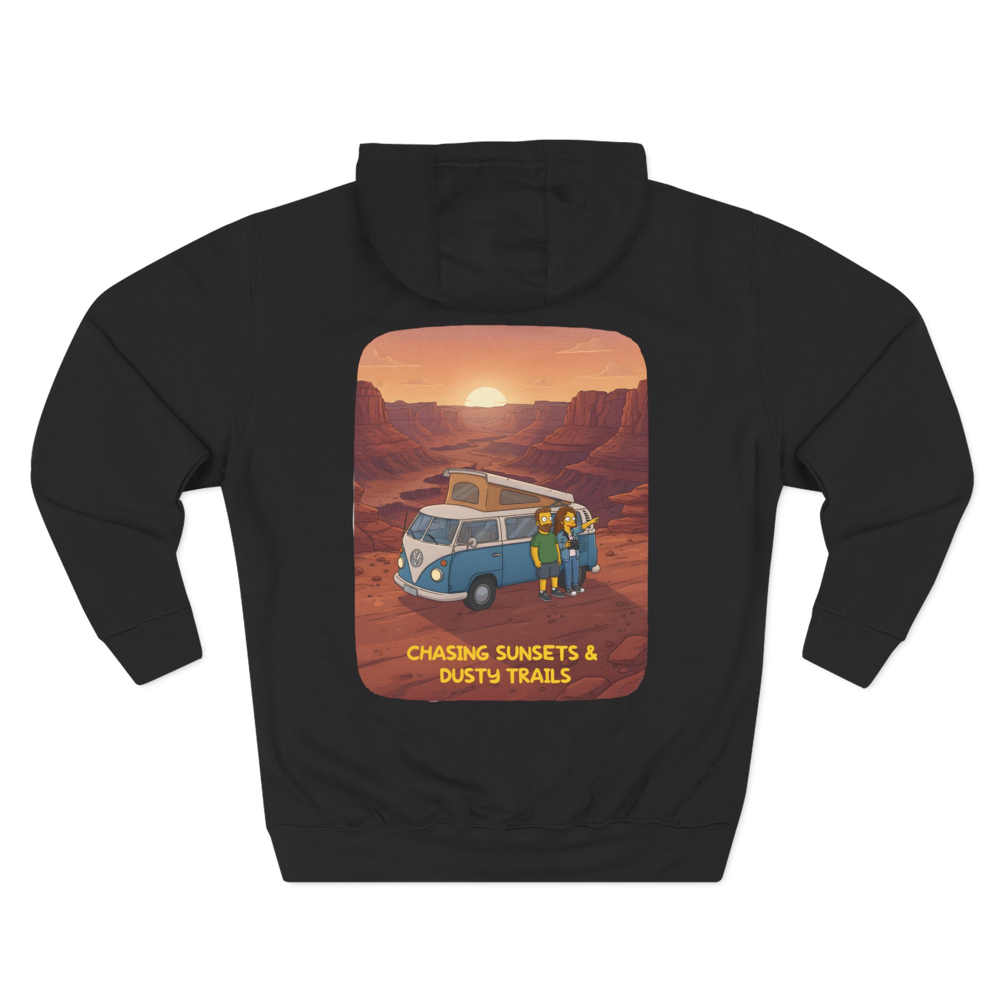 Three-Panel Fleece Hoodie - "Chasing Sunsets And Dusty Trails" Design Sitcom-Line