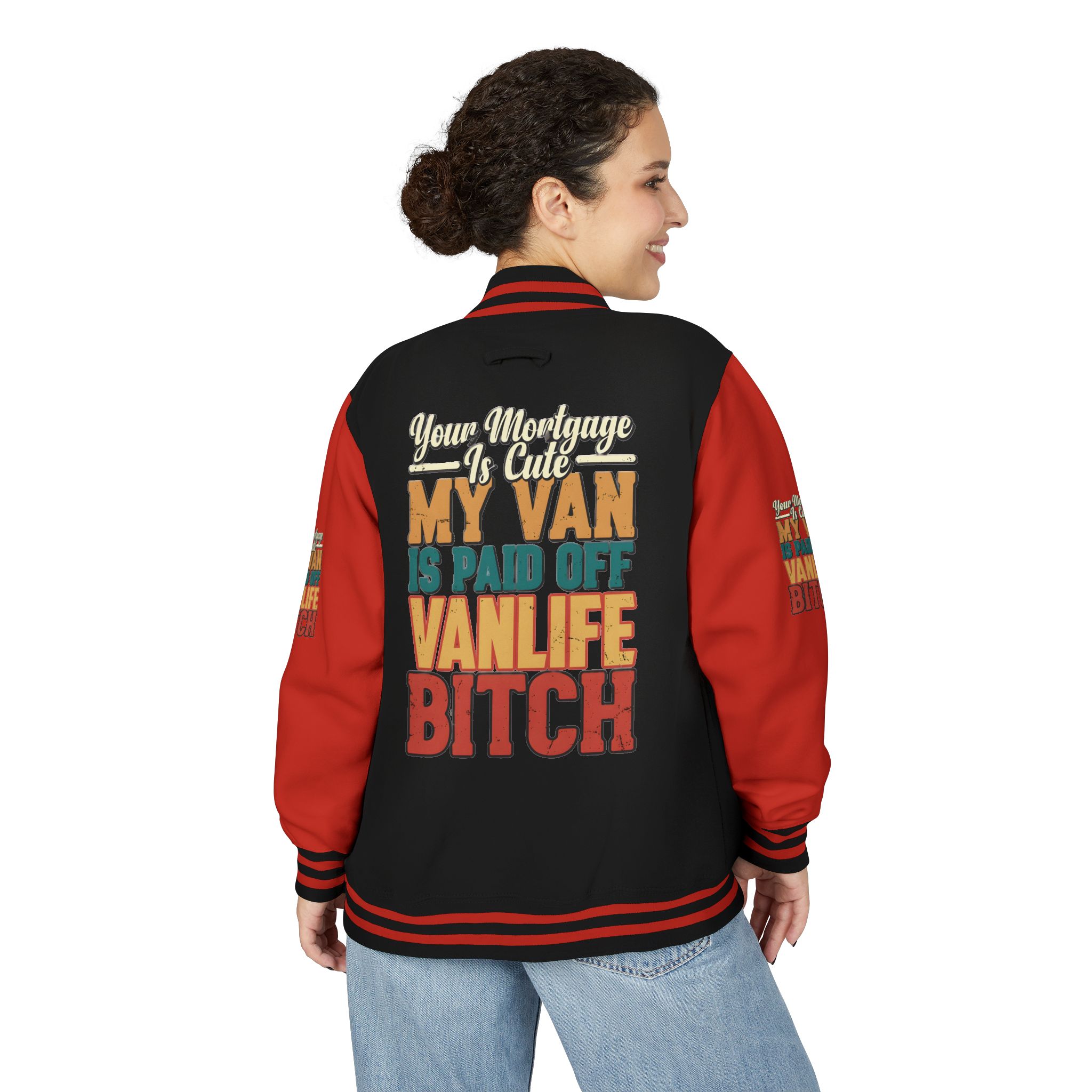 Unisex Heavyweight Letterman Jacket — "Your Mortgage Is Cute" Design F**K-Line