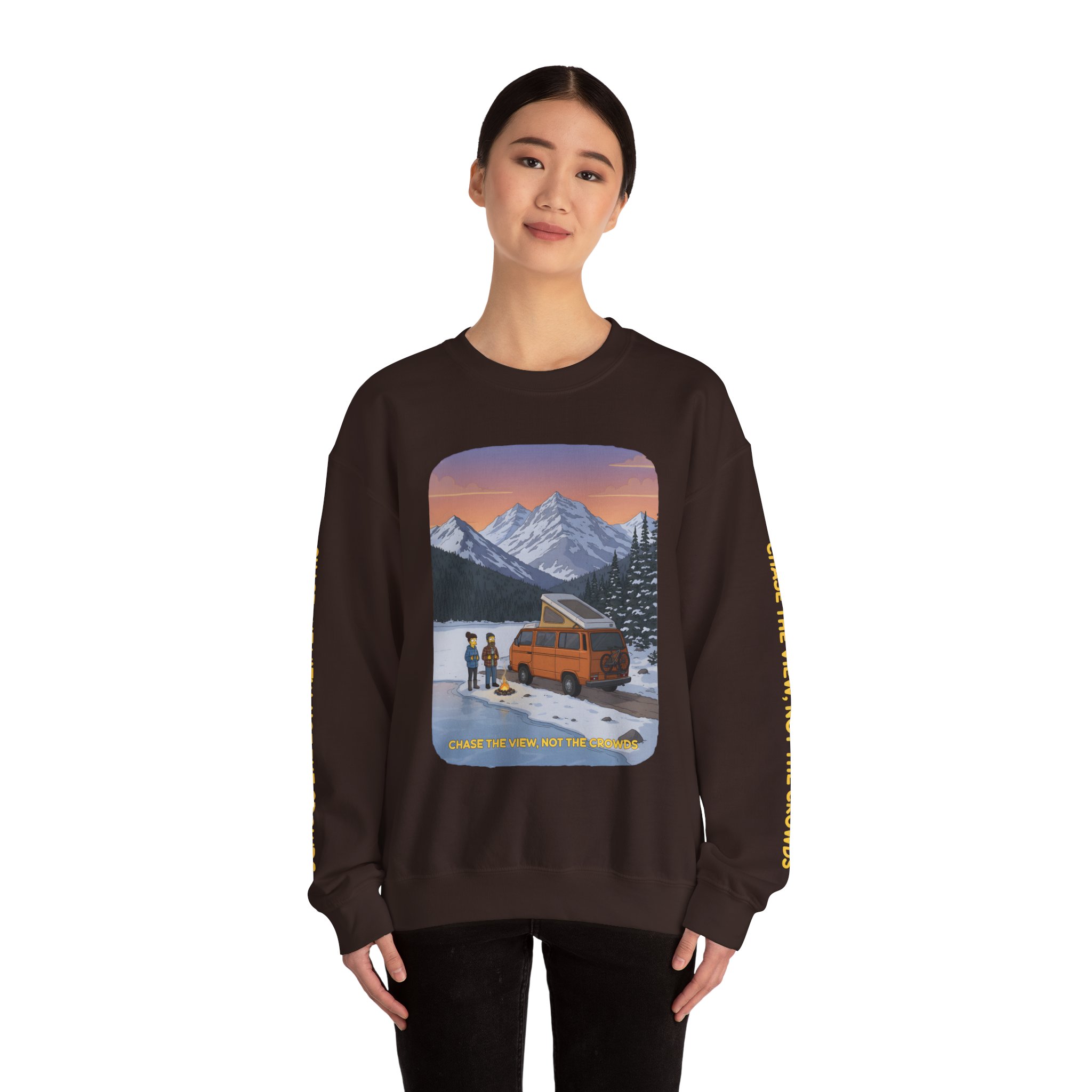 Unisex Heavy Blend™ Crewneck Sweatshirt — "Chase The Views-Not The Crowds"" Design Sitcom-Line