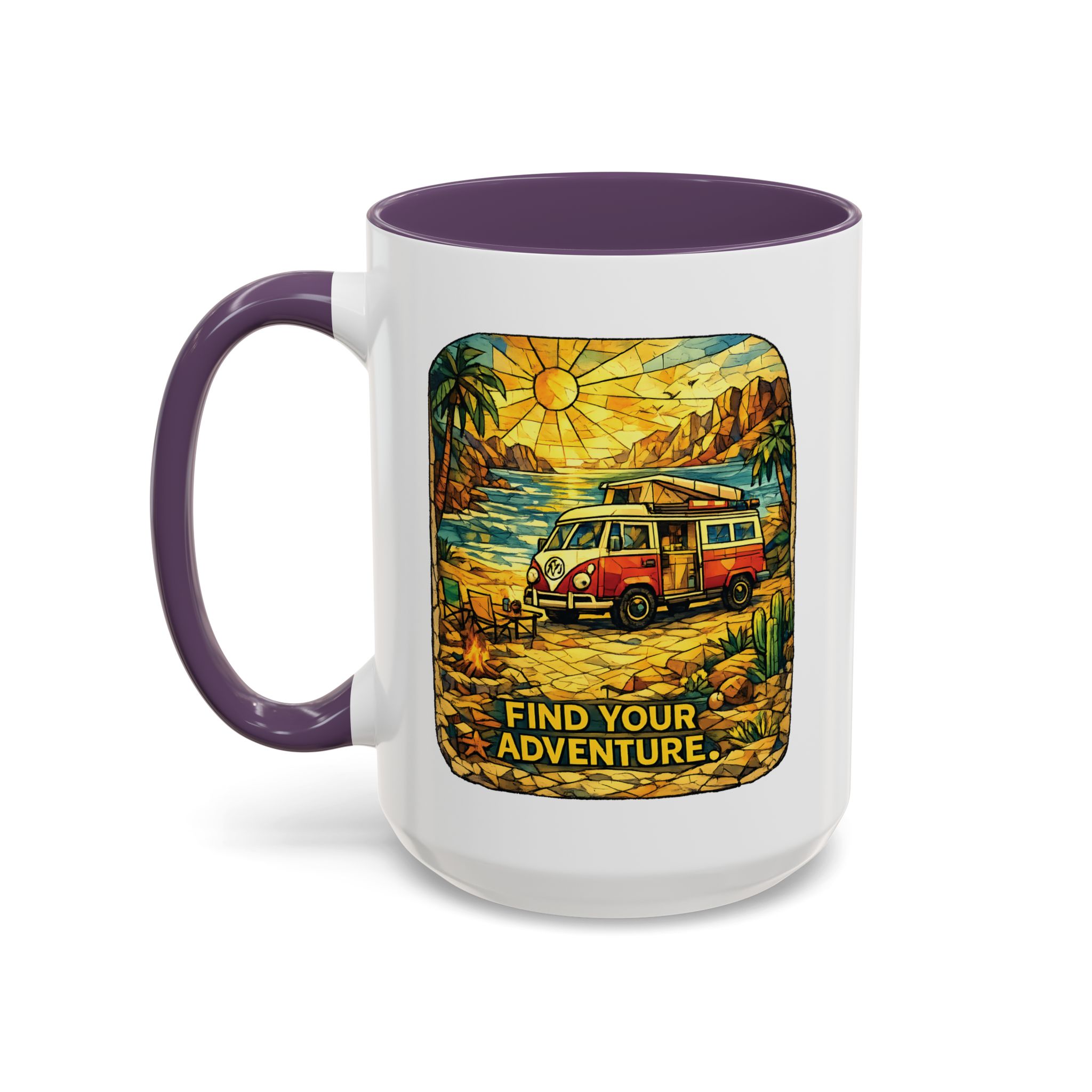 Accent Coffee Mug (11, 15oz) — ""Find Your Adventure"" Design Cubic-Line