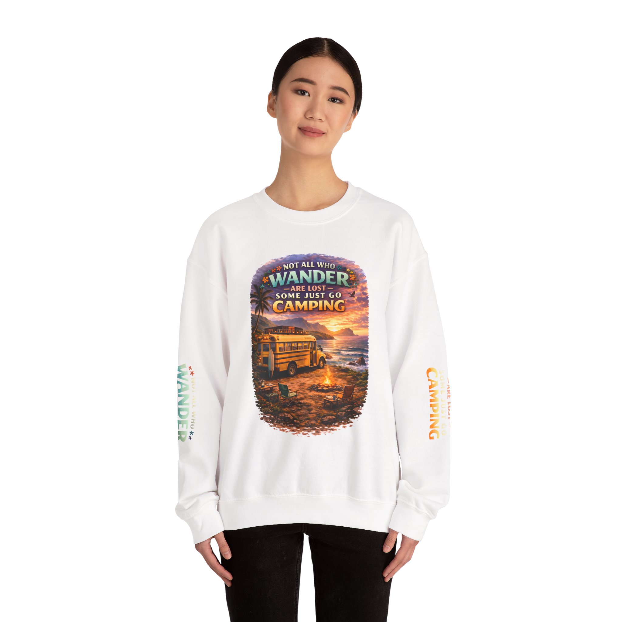 Unisex Heavy Blend™ Crewneck Sweatshirt — "Not All Who Wander Are Lost" Design Scenic-Line