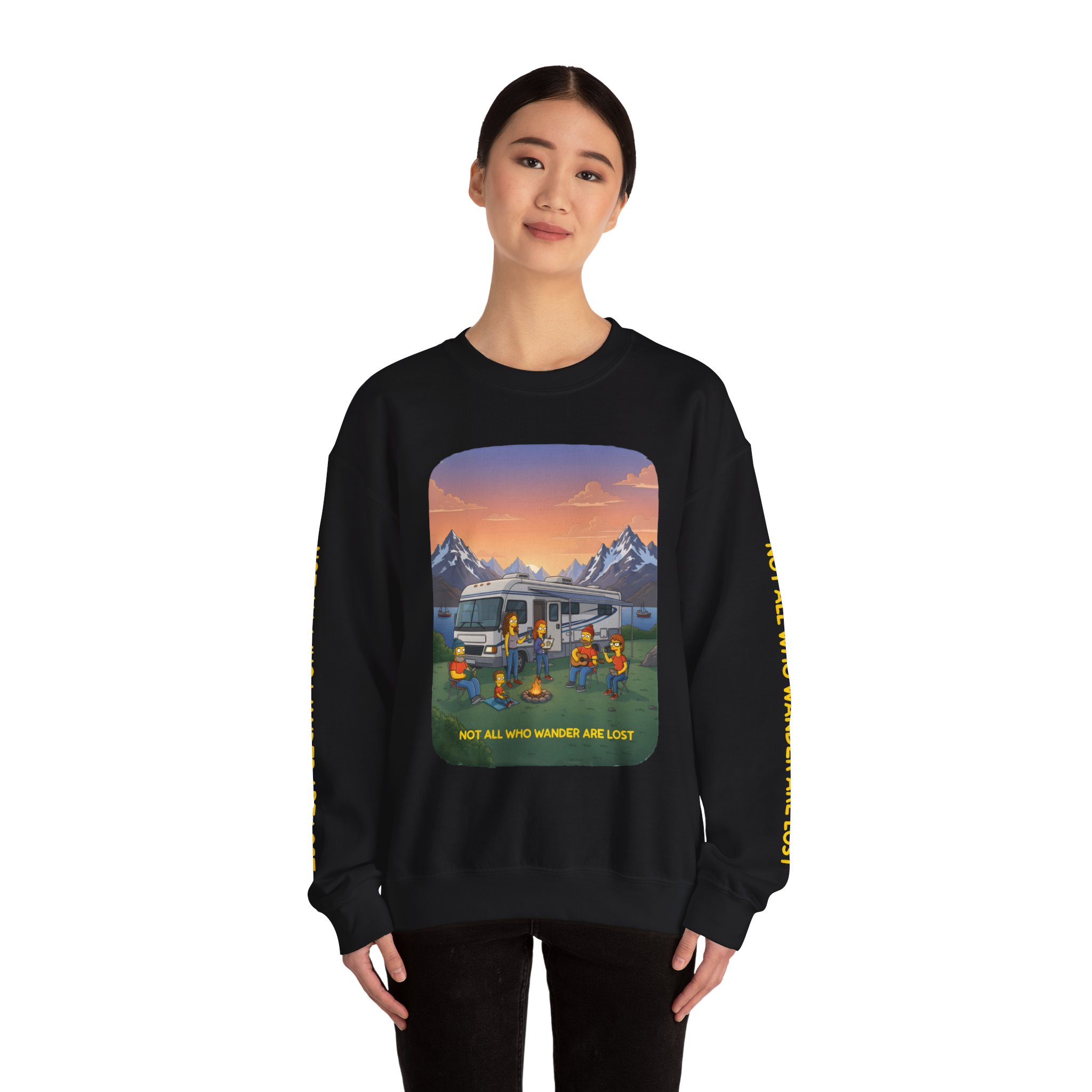Unisex Heavy Blend™ Crewneck Sweatshirt — "Not All Who Wander Are Lost" Design Sitcom-Line