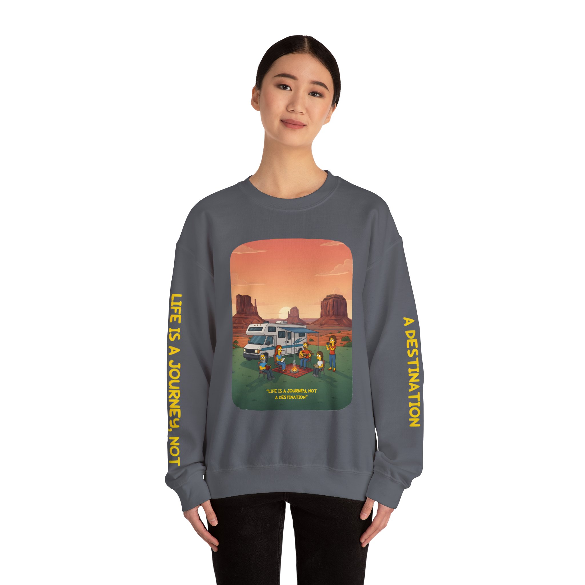 Unisex Heavy Blend™ Crewneck Sweatshirt — "Life Is A Journey-Not A Destination" Design Sitcom-Line