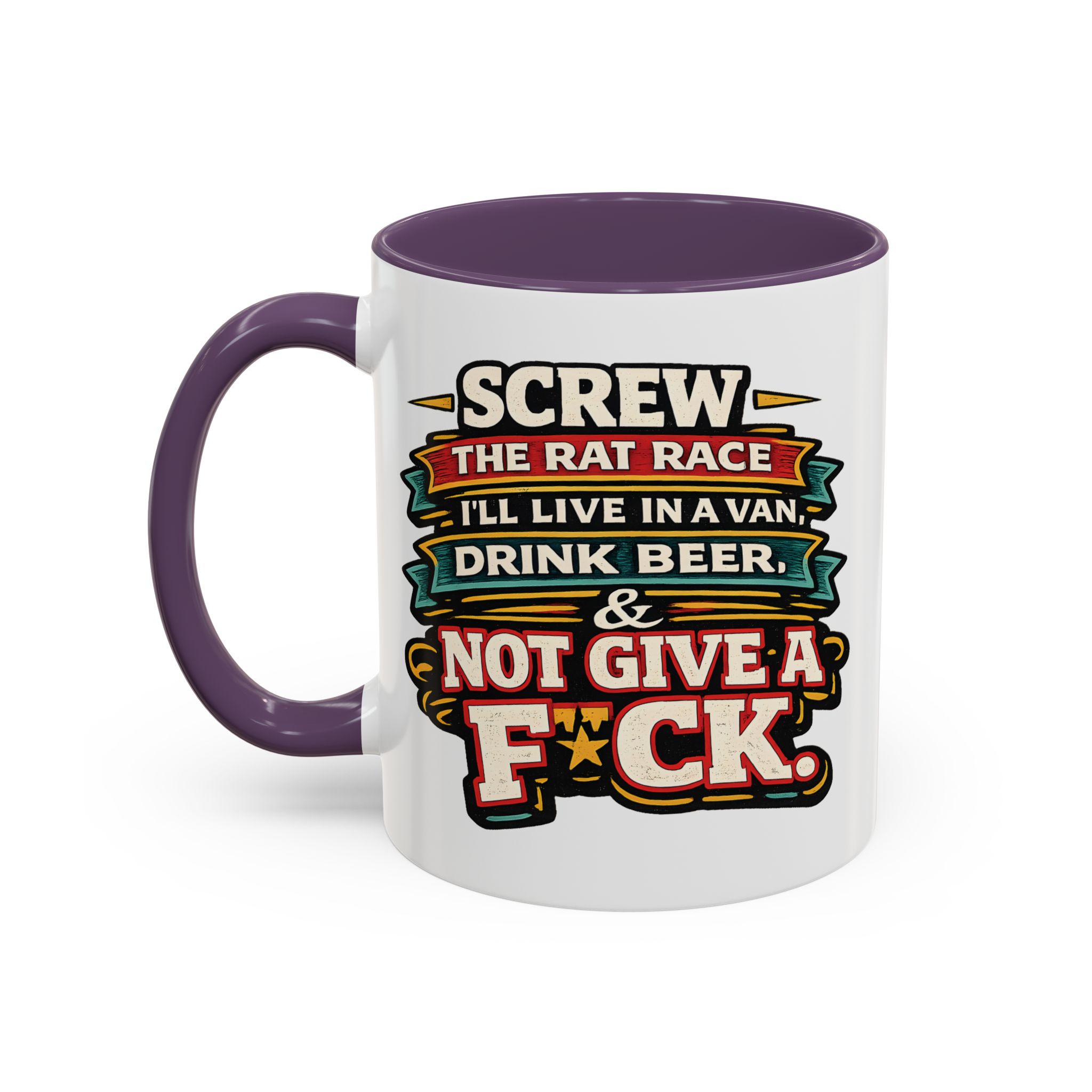 Accent Coffee Mug (11, 15oz) — "Screw The Rat Race" Design F**K-Line